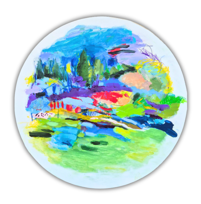 A Place for a Landscape, 2026. Diameter 40 cm, Mixedmedia on Wood  