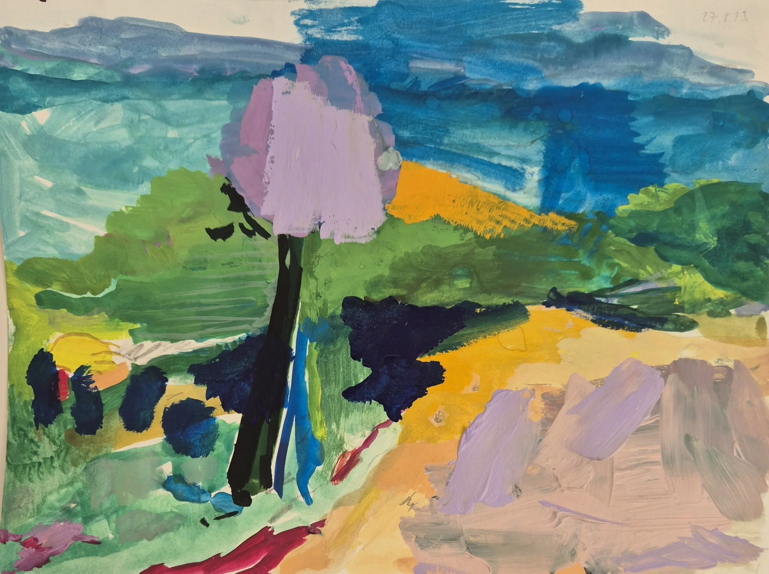 Purple Tree, 2026. 21×28 cm, Gouache and Acrylic on Paper