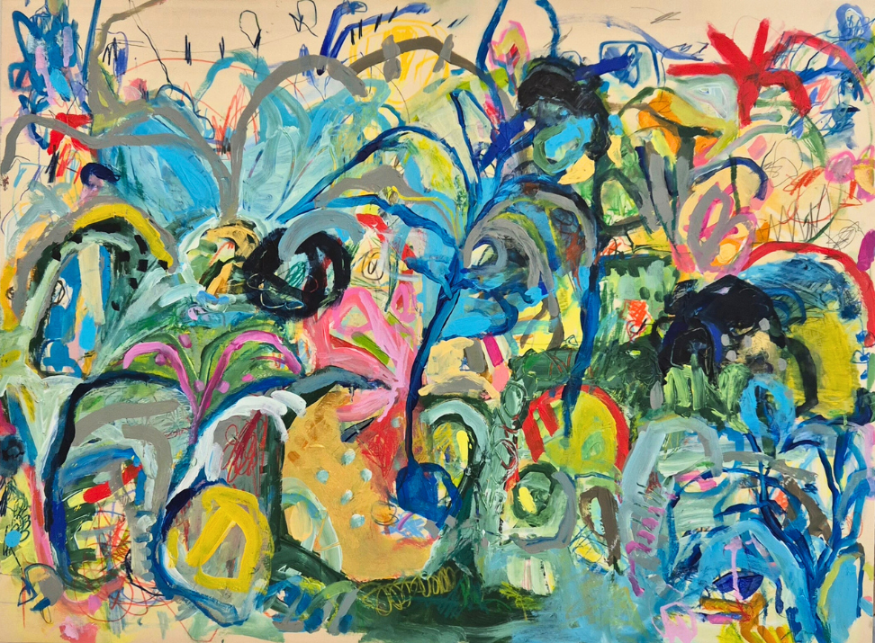 Untitled, 2021. 80x60 cm, Mixed media on cradled wood panel (acrylic, markers, pencils, and crayons)