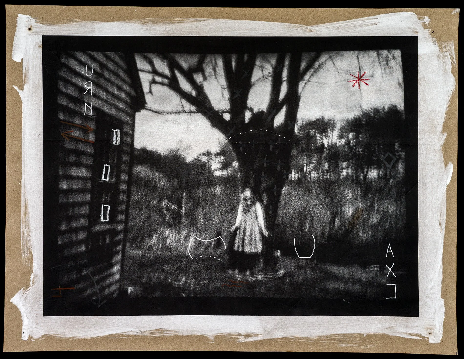 A X ] • Pigment on hand coated deconstructed paper bag with mark making • 15.5" x 20.5 • 2024