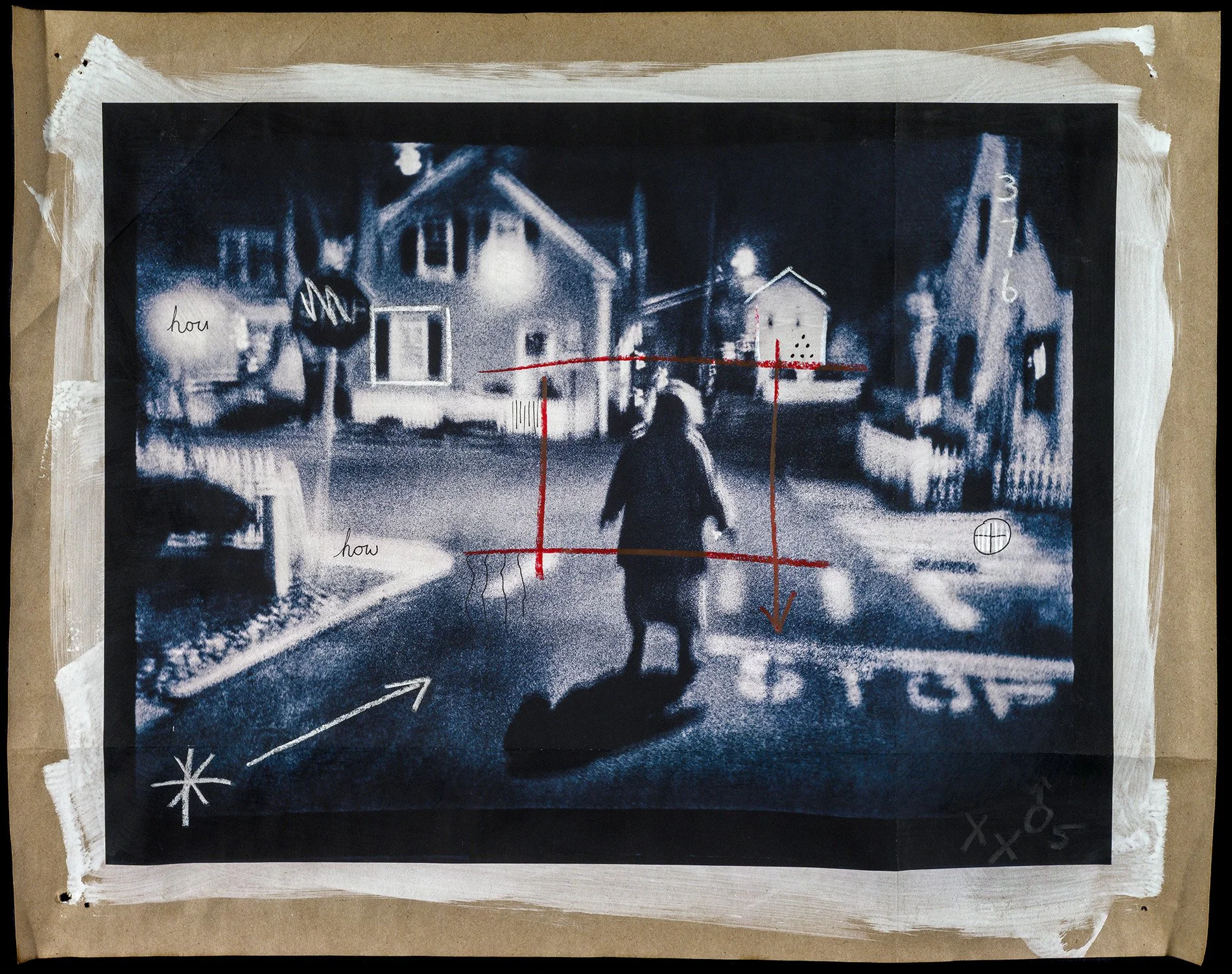 hou how • Pigment on hand coated deconstructed paper bag with mark making • 15.5" x 20.5 • 2024