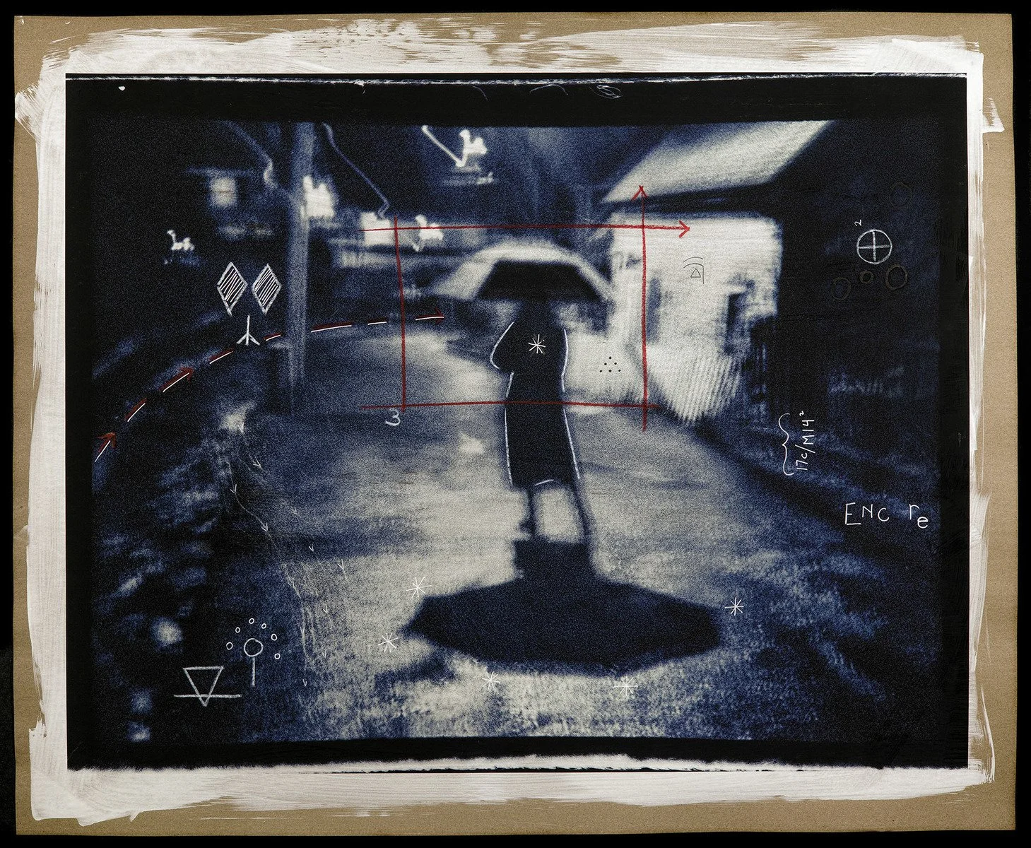 Enc re • Pigment on hand coated deconstructed paper bag with mark making • 26" x 32" • 2025