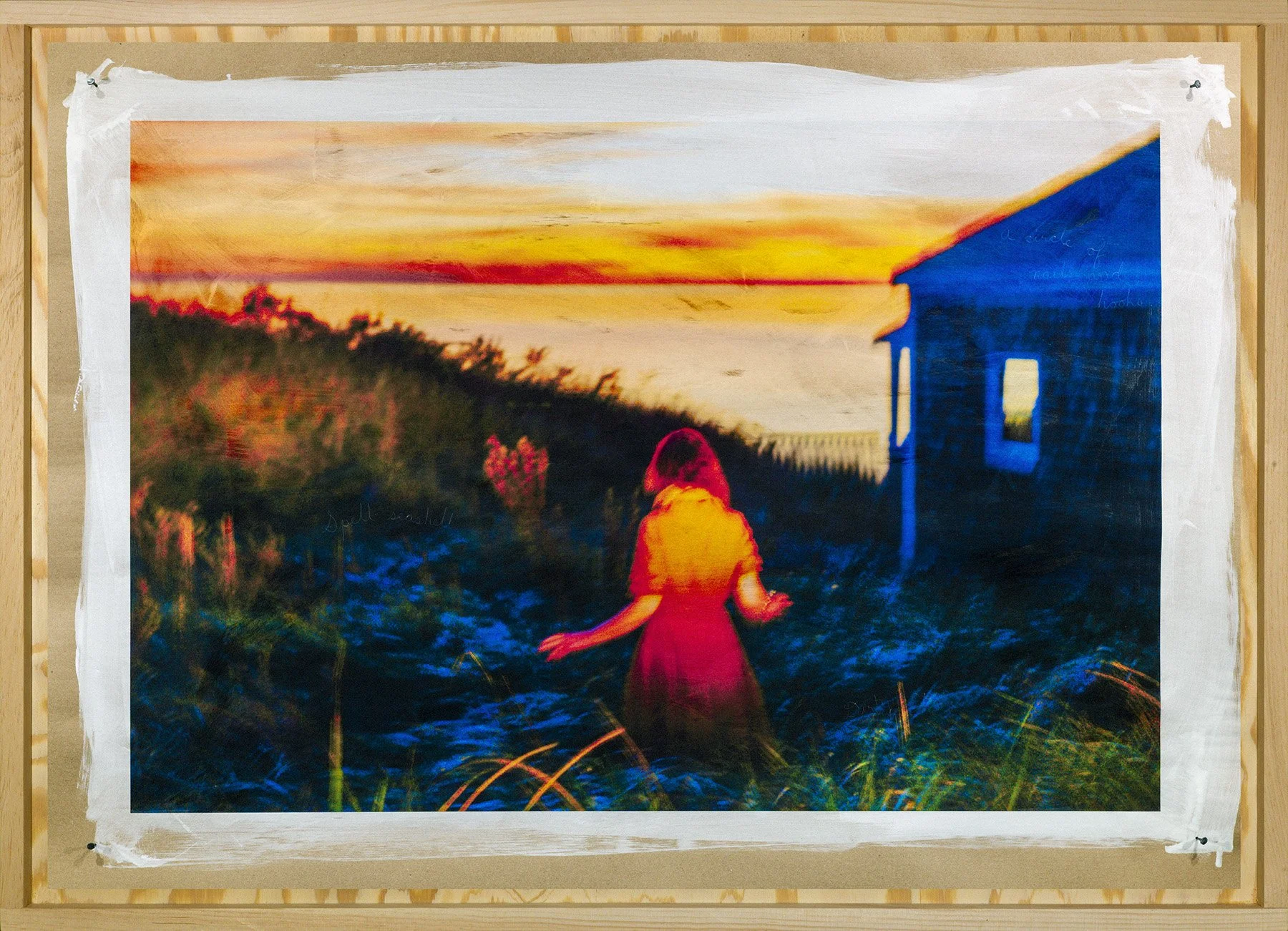 From Tales of the Bittersweet by EveNSteve Schaub shows a figure (Eve) at sunset in Truro, Cape Cod. Vibrant color and a sense of uncertainty is present.