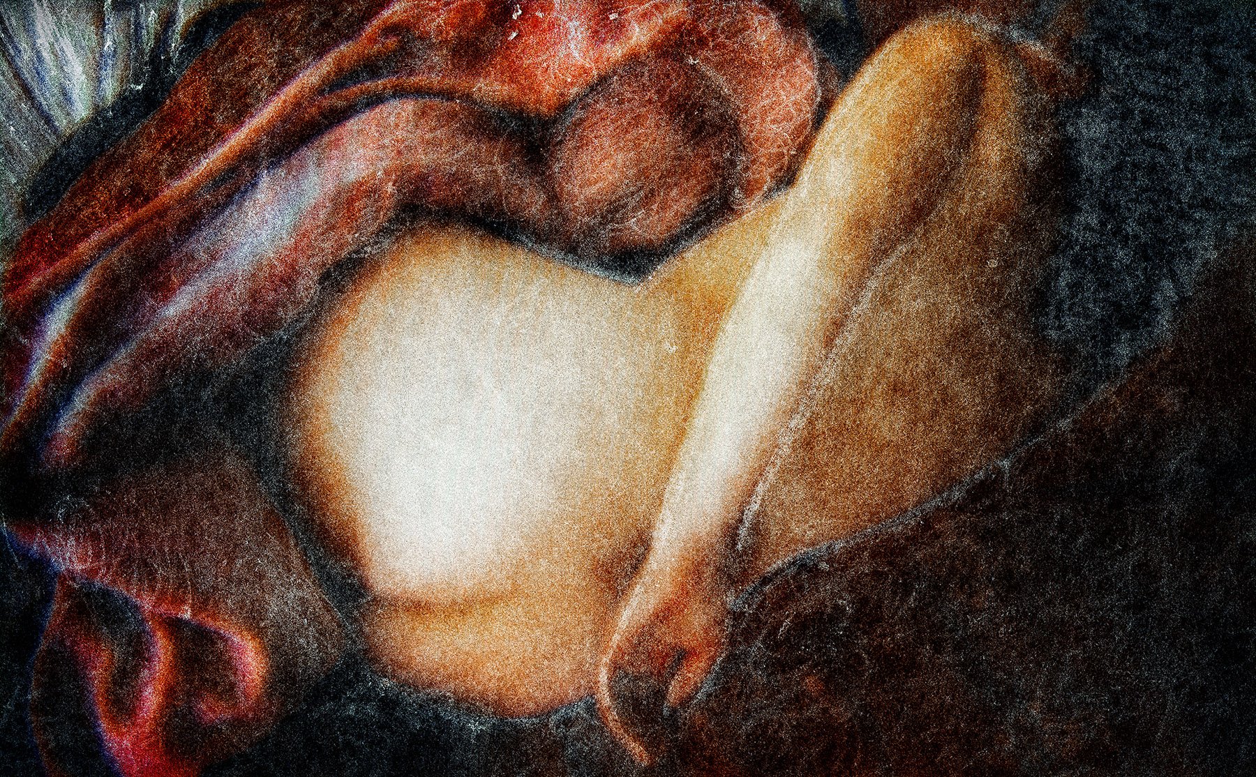 My Love On Red • 44" x 68" Pigment on Hand Made Amate Paper with Mark Making