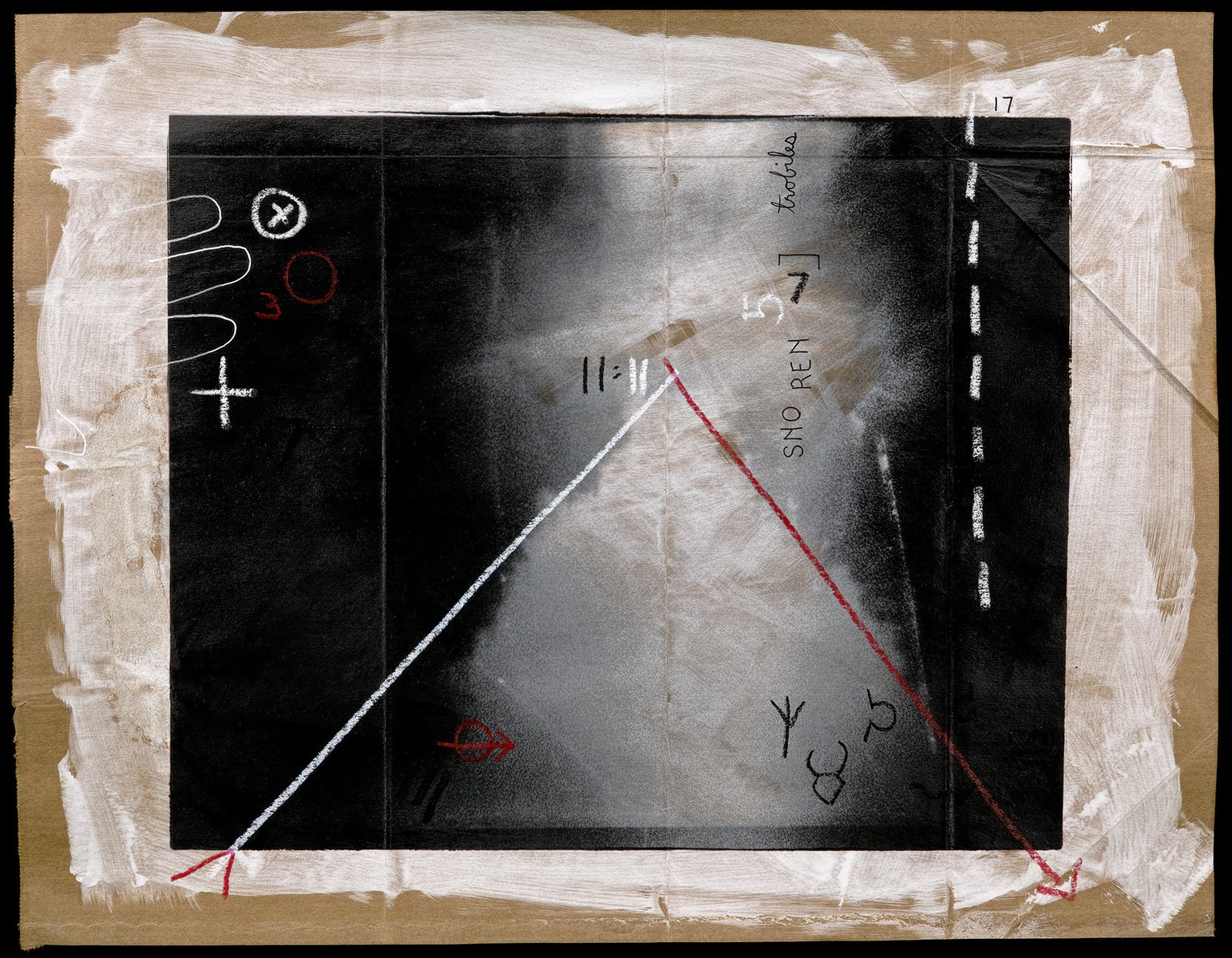 11:11 • Pigment on hand coated deconstructed paper bag with mark making. • 15.5" x 20" • 2024