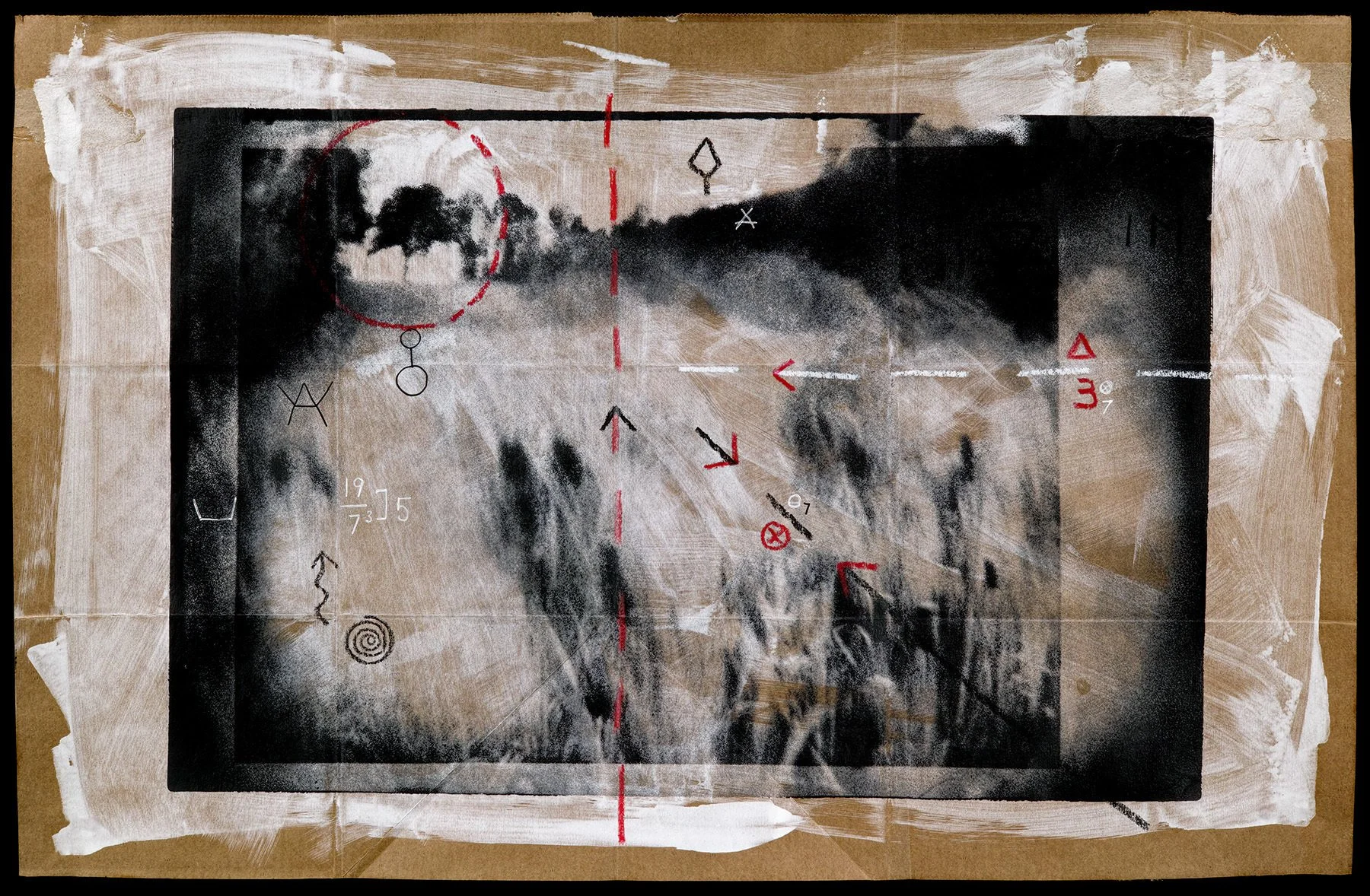 3  7 • Pigment on hand coated deconstructed paper bag with mark making • 15.5" x 24" • 2024