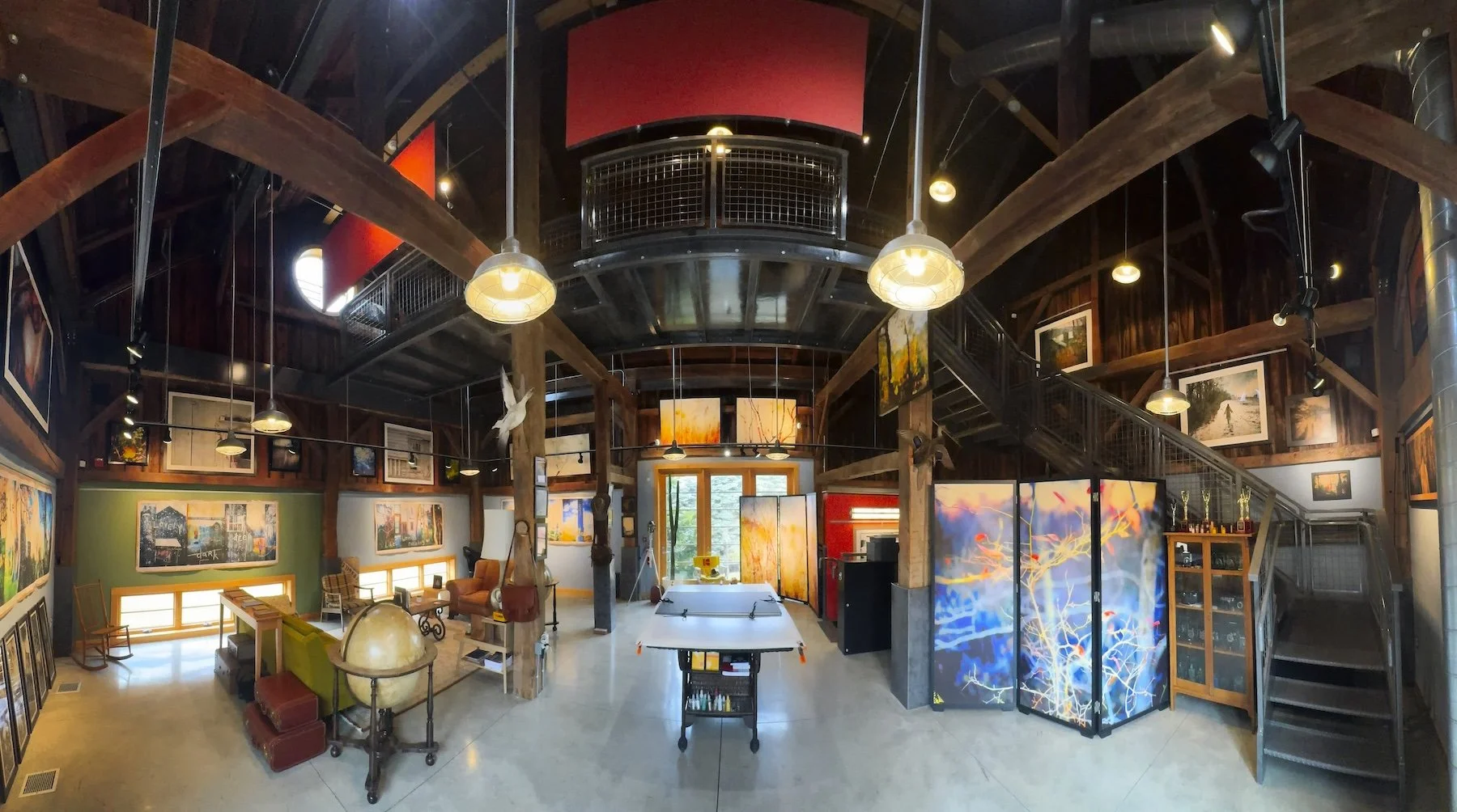 Main floor of Indian Hill Imageworks the studio of EveNSteve Schaub. A converted 200 year old barn with three floors of art and studio.