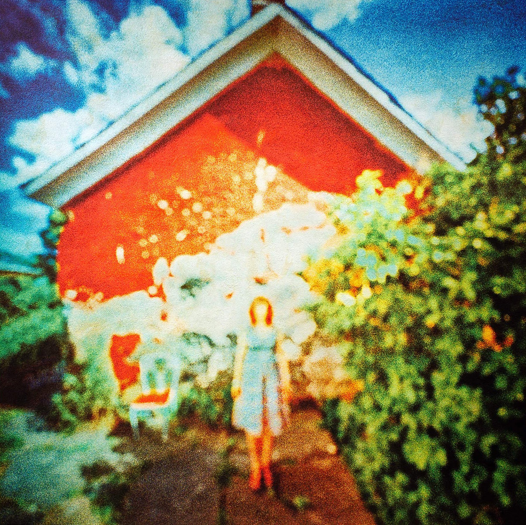 Figure with Red Building • 44" x 44" Pigment on Hand Made Amate Paper