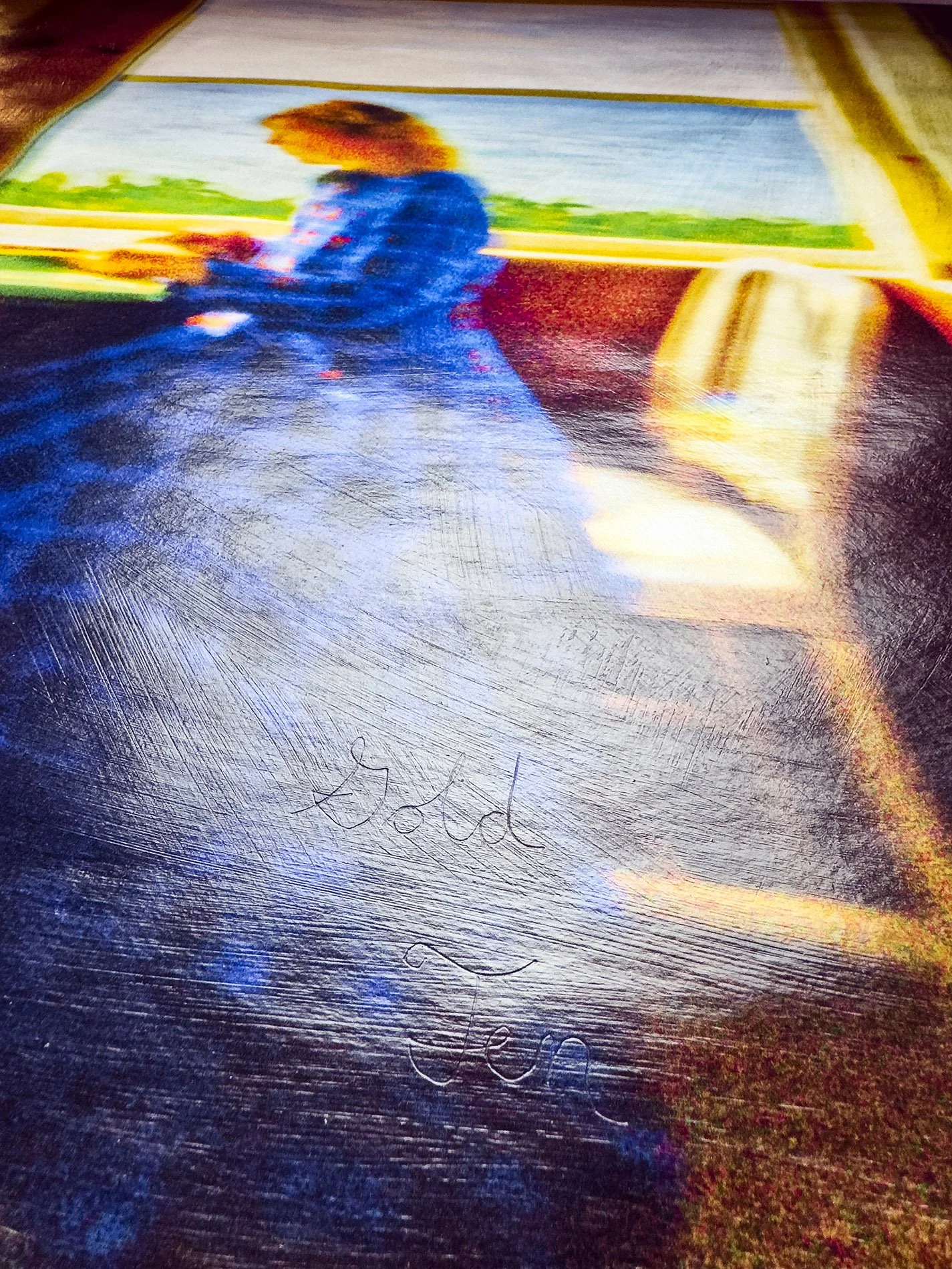 Detail- One, Two, Twenty-Nine •
Ink on hand coated brown paper bag with varnish and etched script • 28.5" x 39"  • 2025