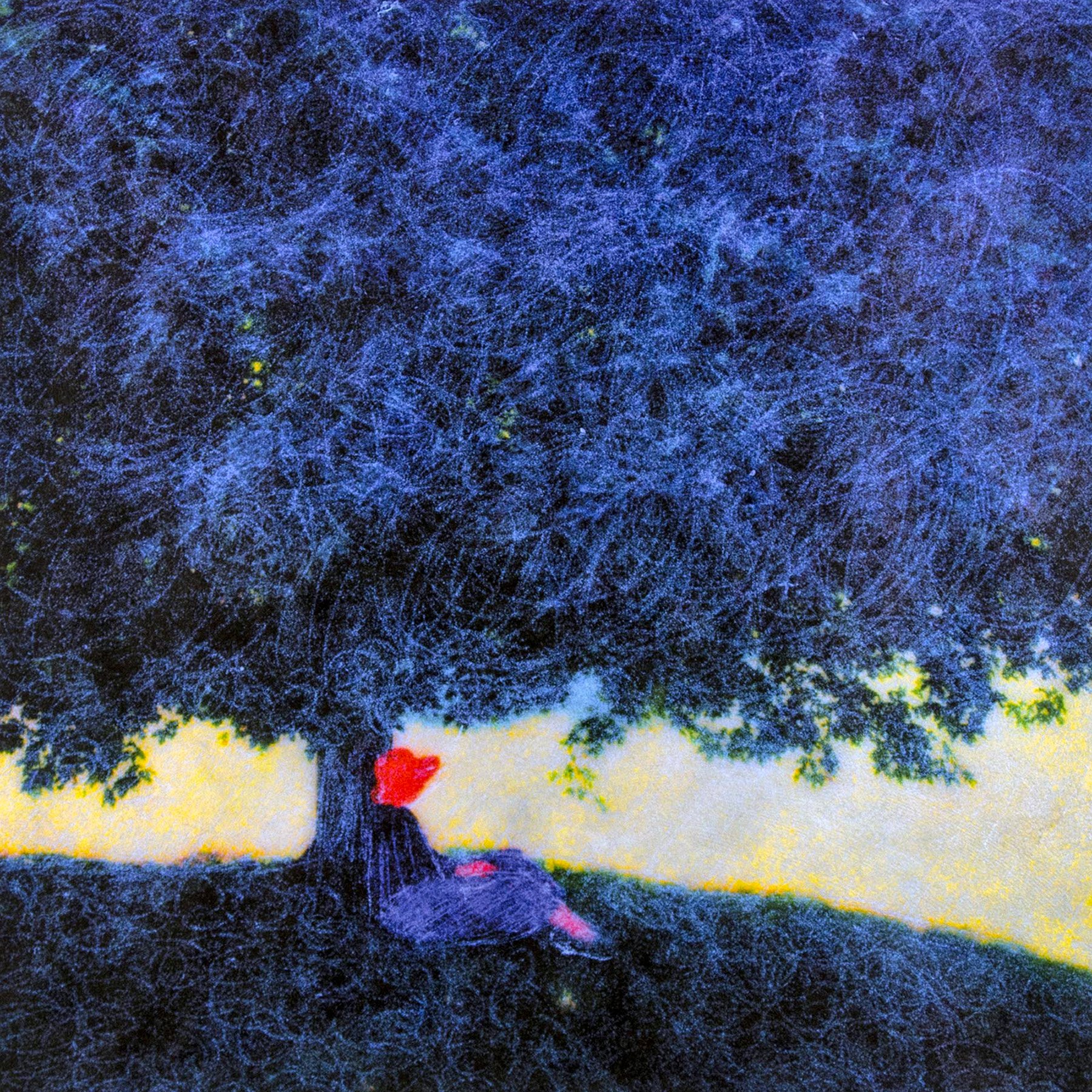 Blue Tree • 40" x 40" Pigment on Hand Made Amate Paper with Mark Making