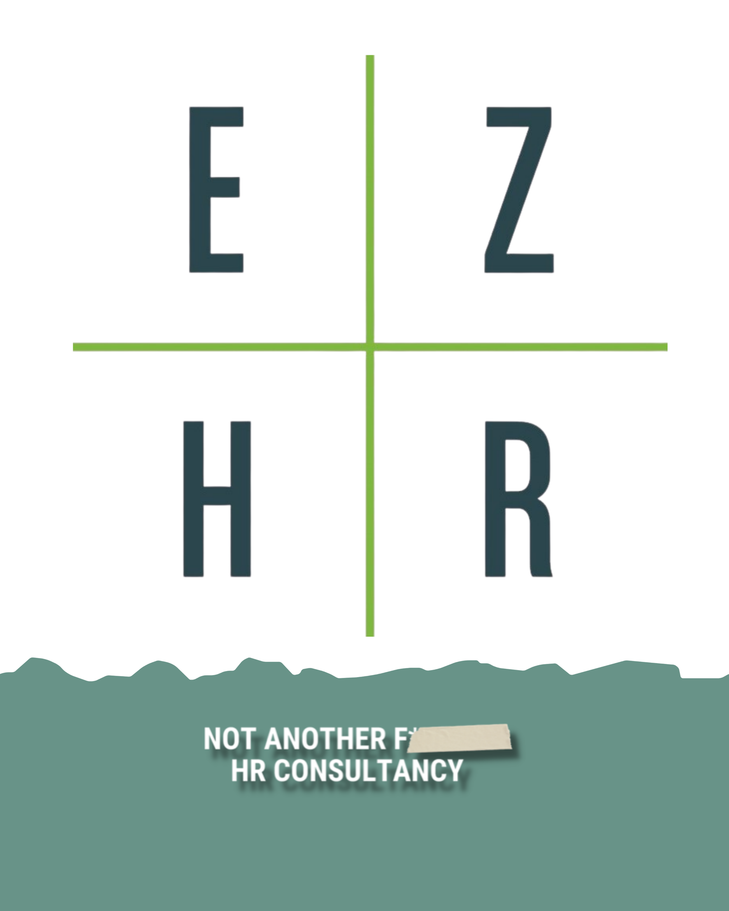 A glitchy digital illustration of the words 'E A S Y' and 'Z' with glitch effects and colored lines over a black background. Partially distorted text on a green background reads 'NOT ANOTHER F*H* UP CONSULTANCY' with tape covering part of the message.
