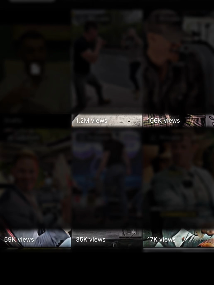 Collection of thumbnail images showing people in various outdoor and indoor settings, with view counts ranging from 17K to 1.2M.