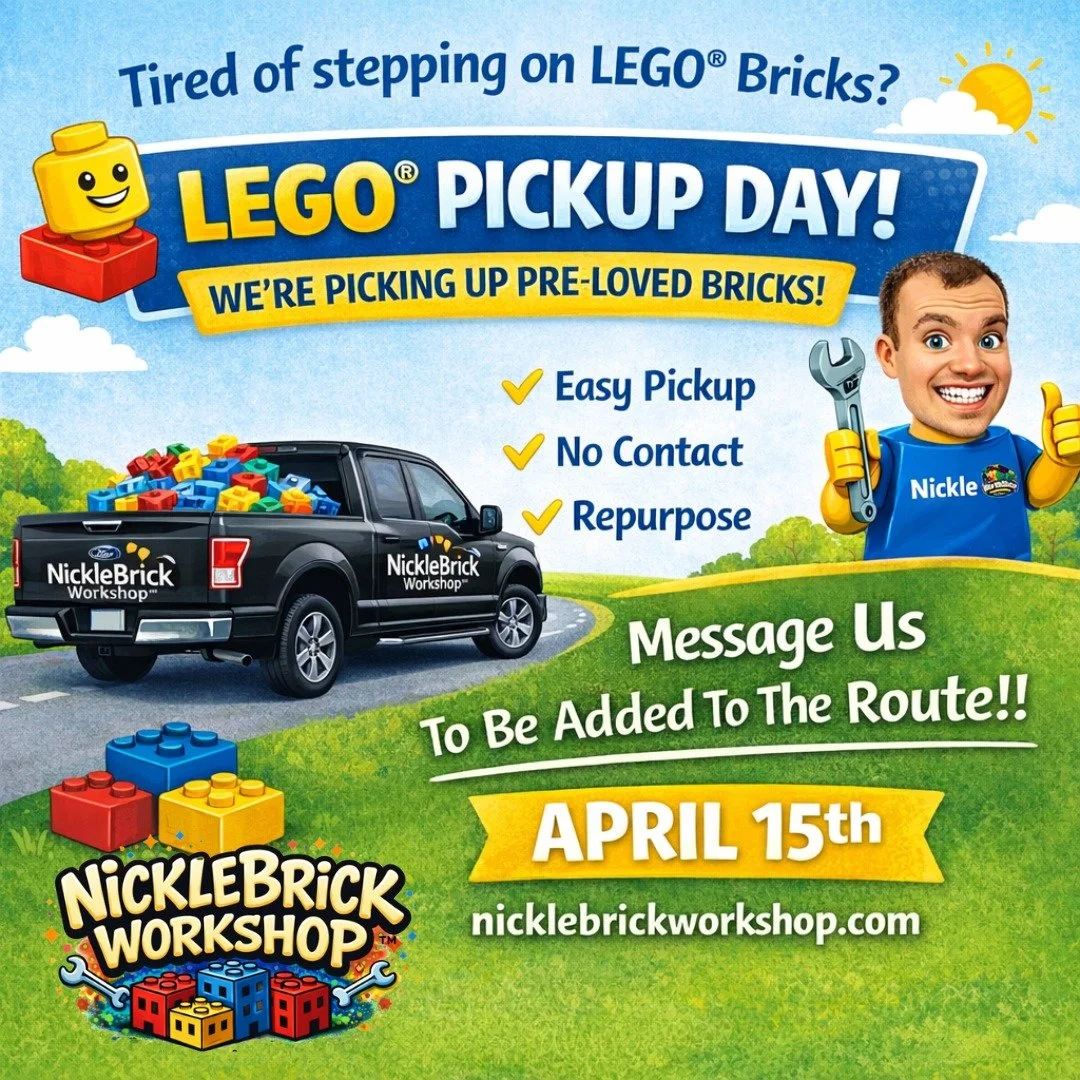 We&rsquo;re hitting the road! 🧱🚗

NickleBrick Workshop&trade; LEGO&reg; Bricks Pickup Day is happening April 15th.

We&rsquo;ll be out in the community doing a pre-loved brick pickup route &mdash; collecting LEGO&reg; bricks to help us create our c