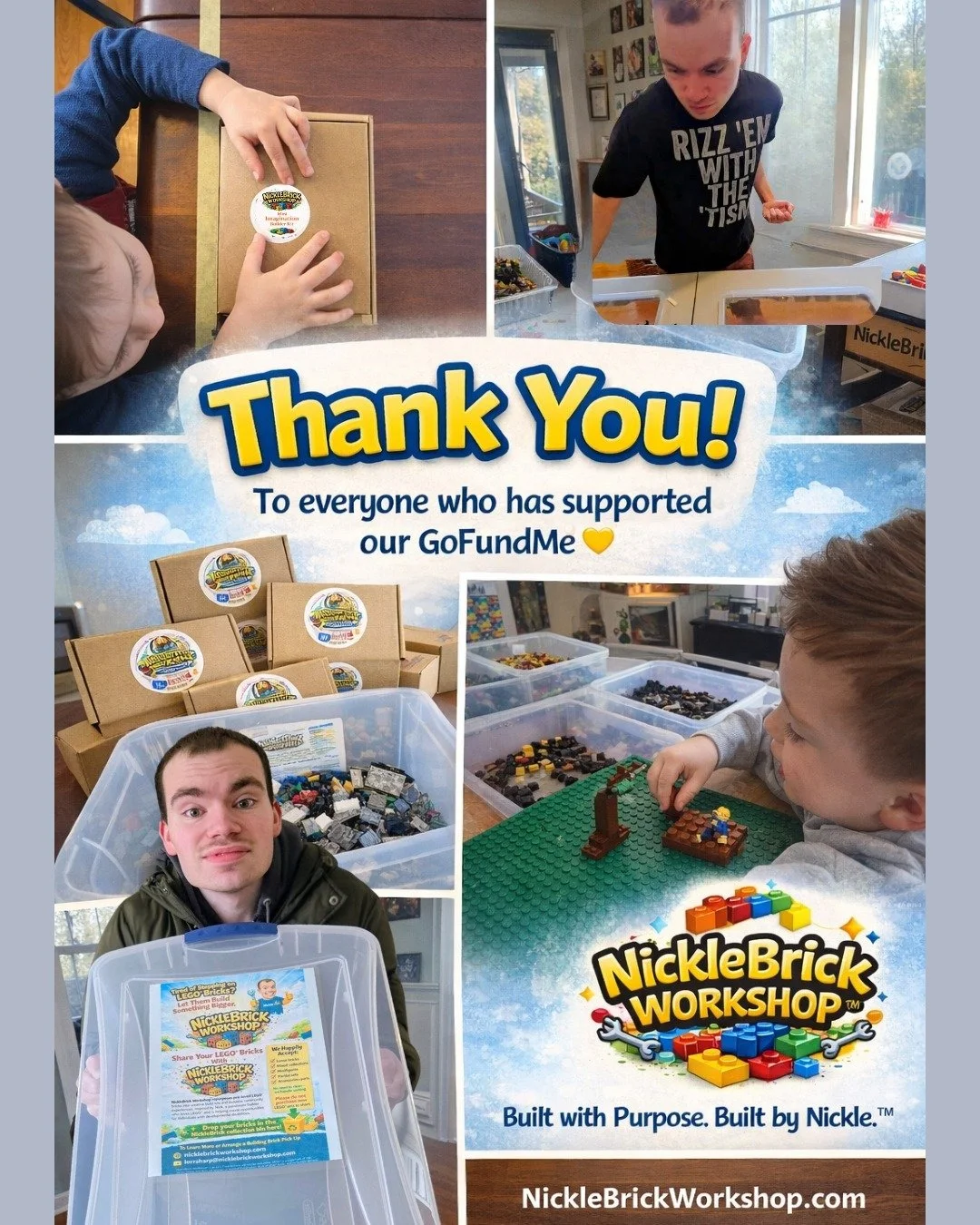 We just want to take a moment to say thank you. 💛🧱

To everyone who has already supported our NickleBrick Workshop&trade; GoFundMe &mdash; your generosity truly means more than we can put into words.

Every contribution is helping us continue build