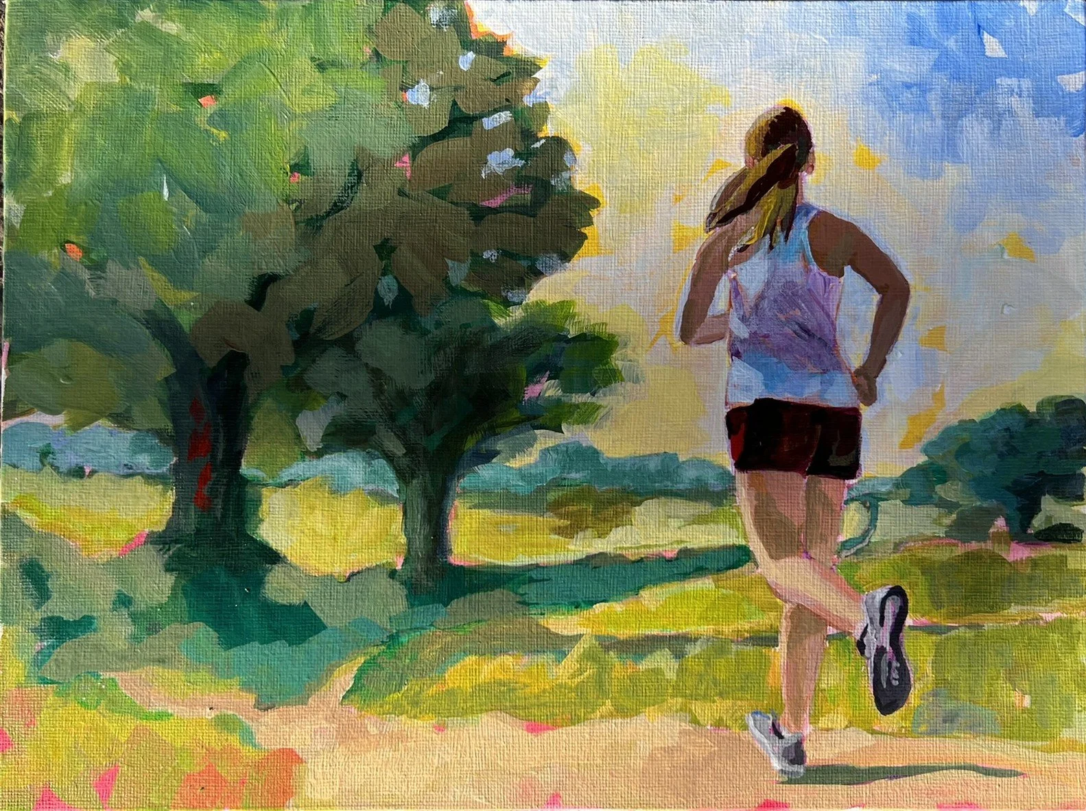 SUNNY RUN $125
Acrylic Canvas Board Framed 9 x 12
(Is dopamine or chocolate the motivation?)