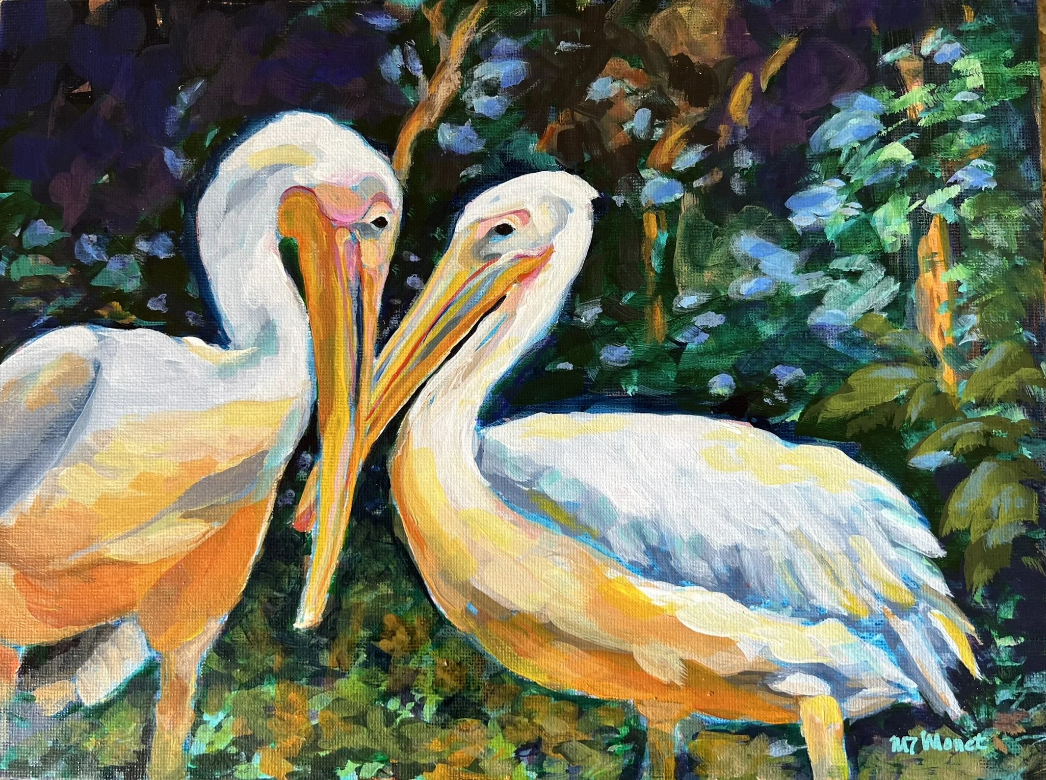 PERSUASION $150
Acrylic 9 x 12 Canvas Board, Black Frame
(Santa Monica pelicans in a Northwest venue)