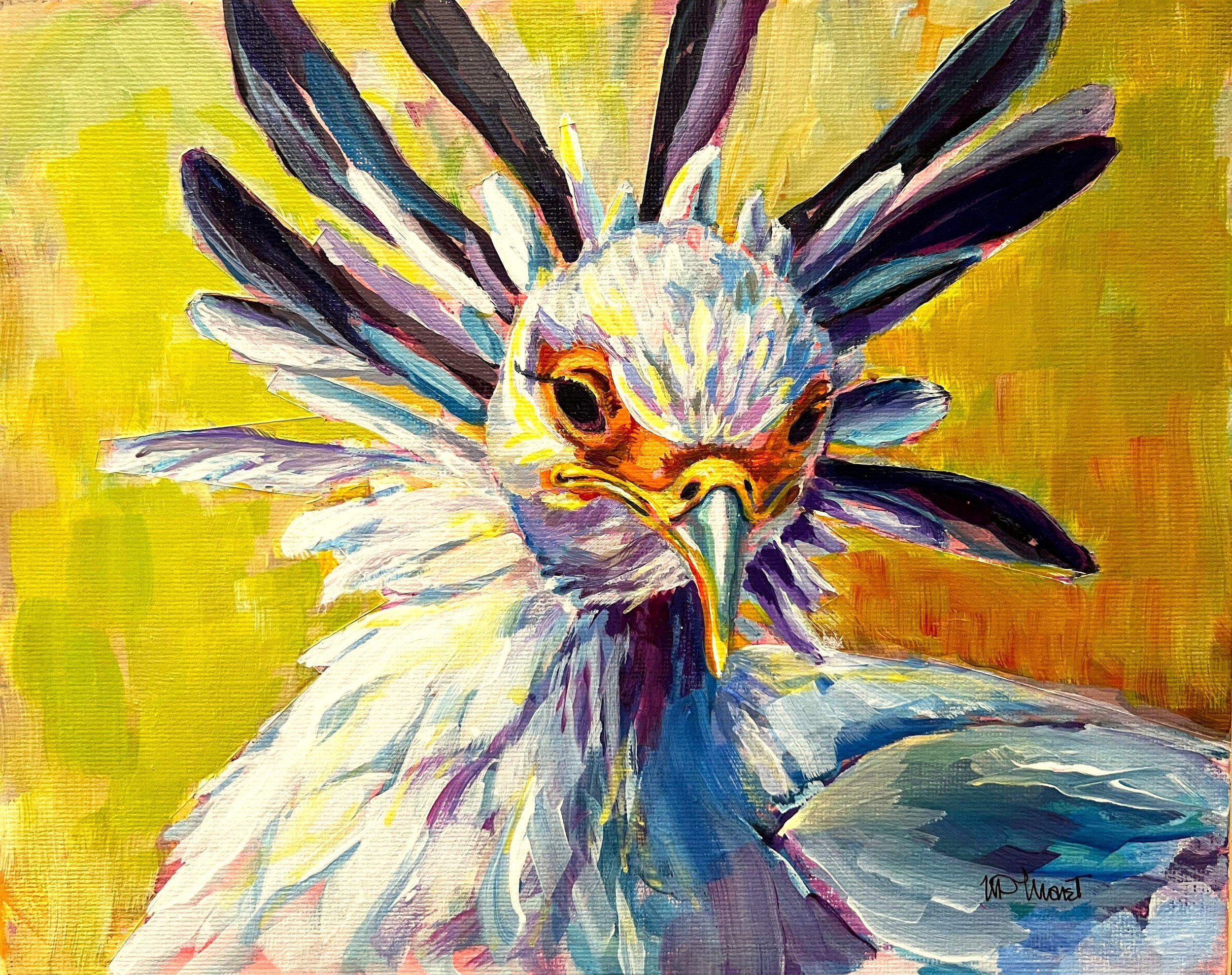 QUILL CUTE $150
Acrylic 8x10 Canvas Board 
(Inspired by endangered African Secretary Bird)