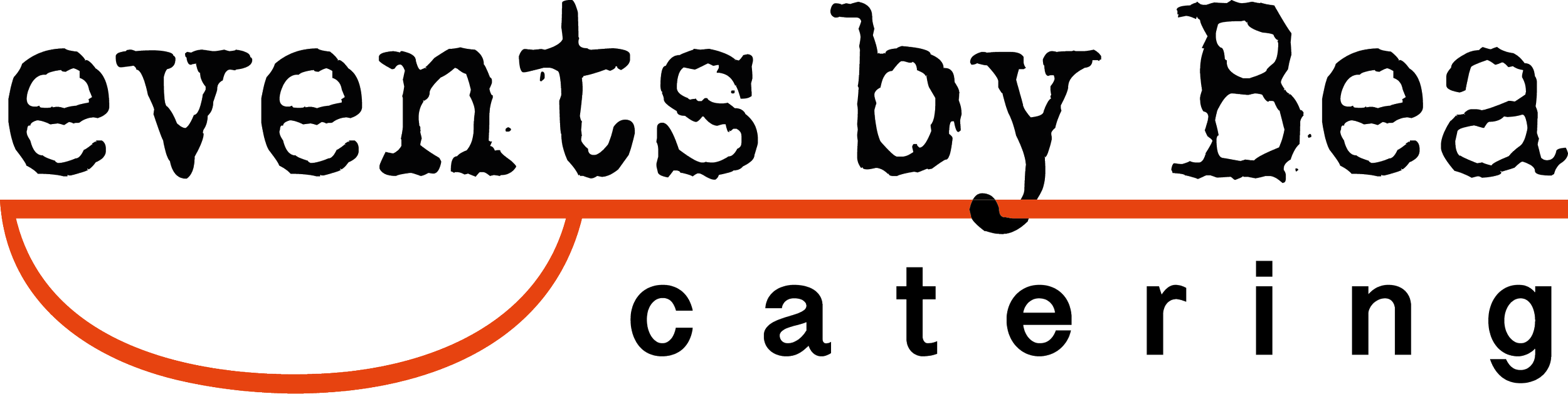 Black logo with the text 'eveningly' above an orange horizontal line and a half circle beneath it. The word 'catering' is below the line.