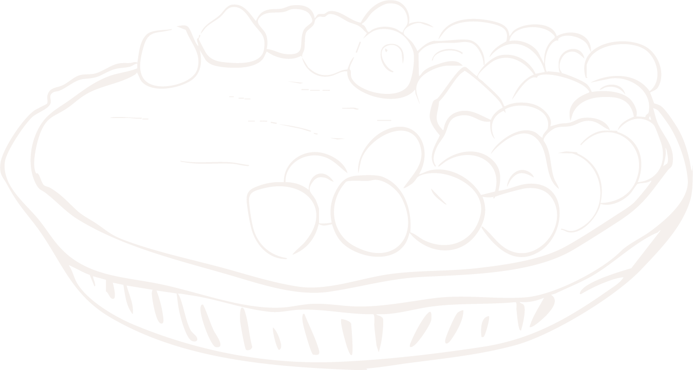 Black and white illustration of a pie with berries on top.