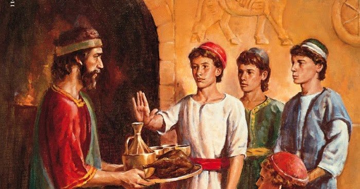 Painting of Jesus Christ holding a tray with a roasted chicken, four boys in traditional clothing, and a scene resembling biblical or historical setting.