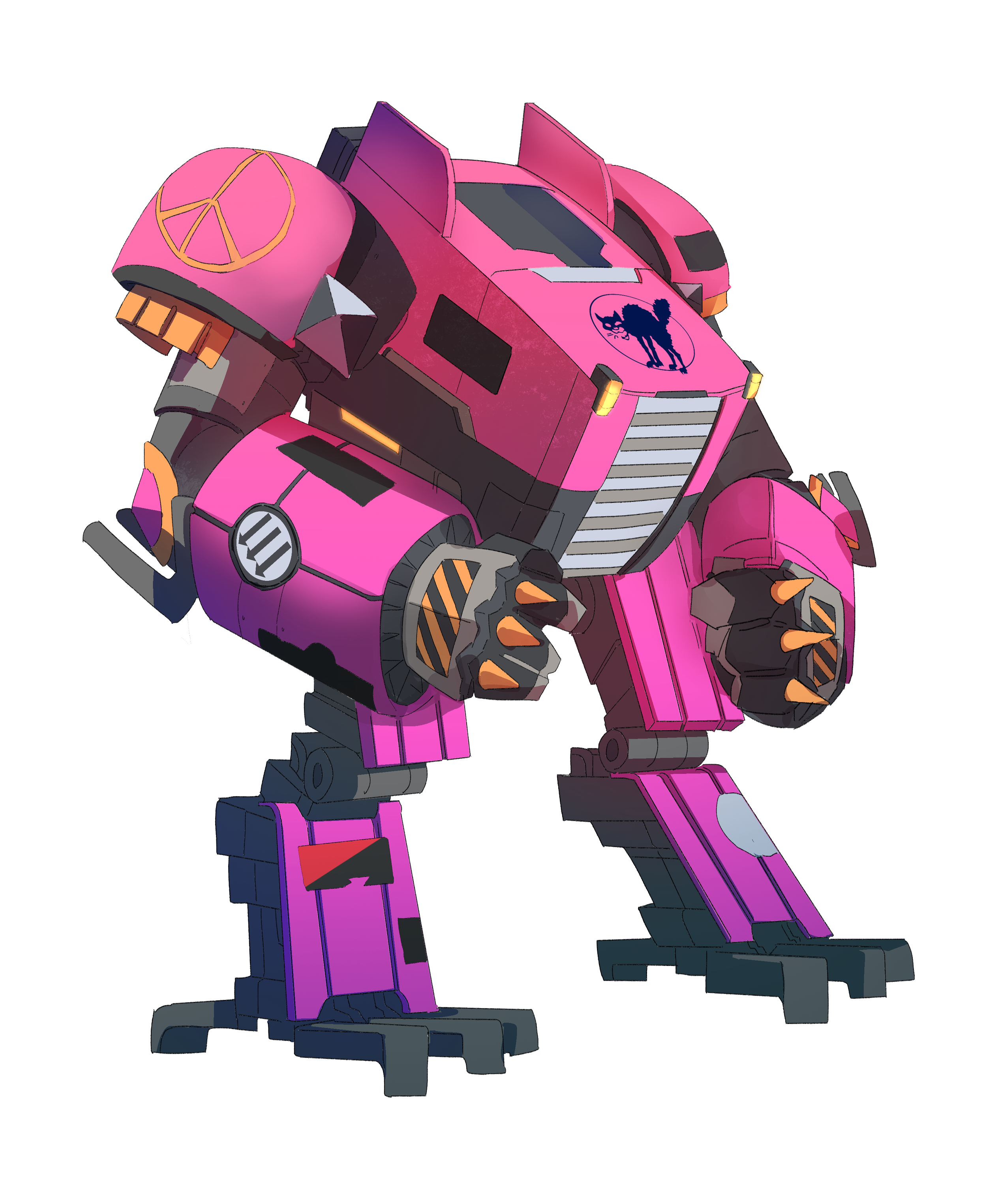 A mech covered political symbols and posed like a boxer ready to fight.