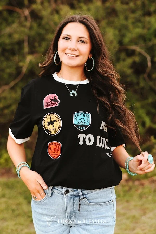 Black Oversize Western Patch T-Shirt