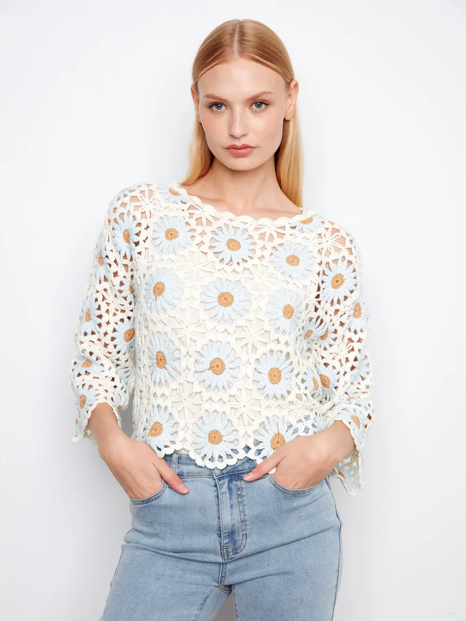 3/4 Sleeve Crochet Top