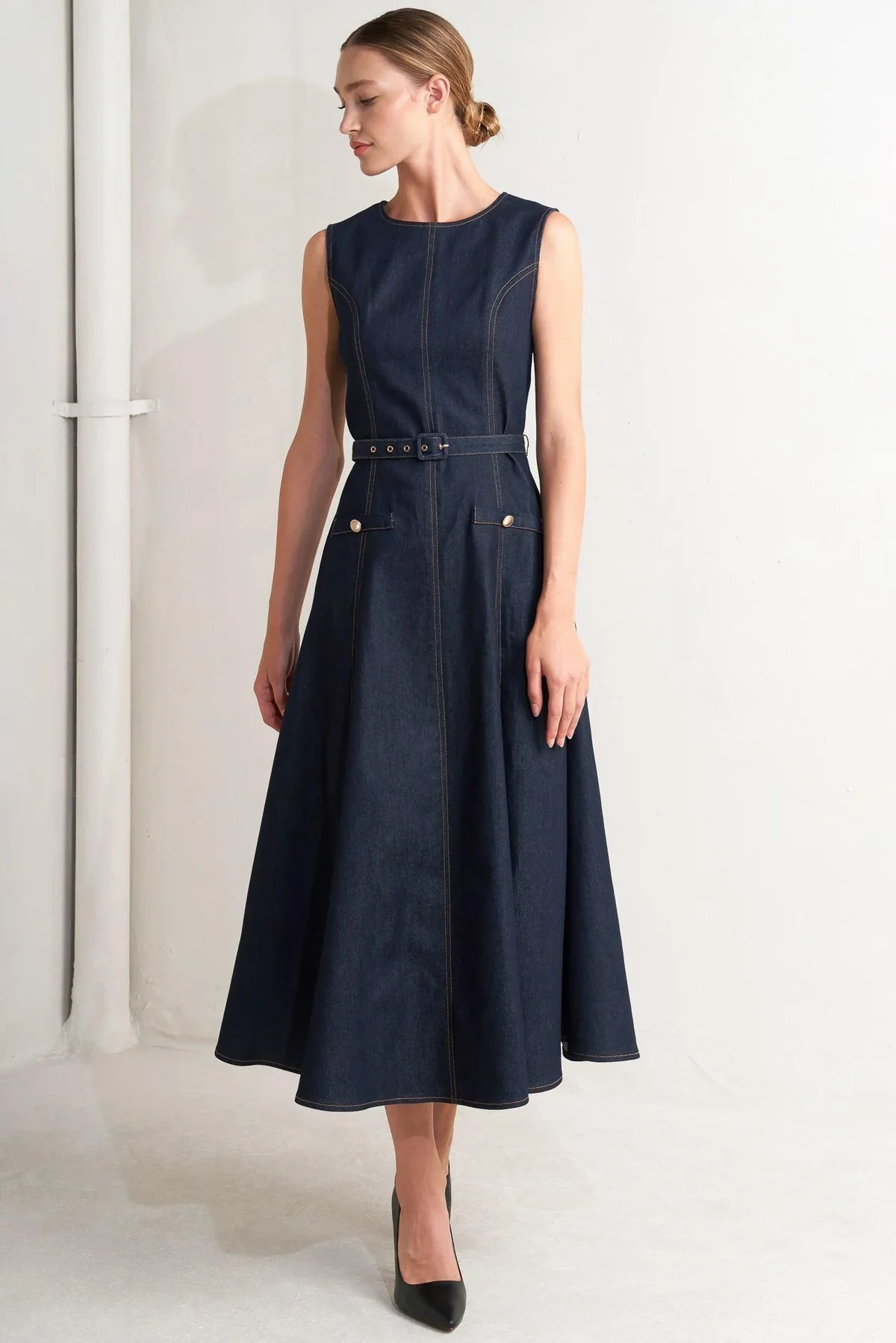 Denim Sleeveless Midi Dress