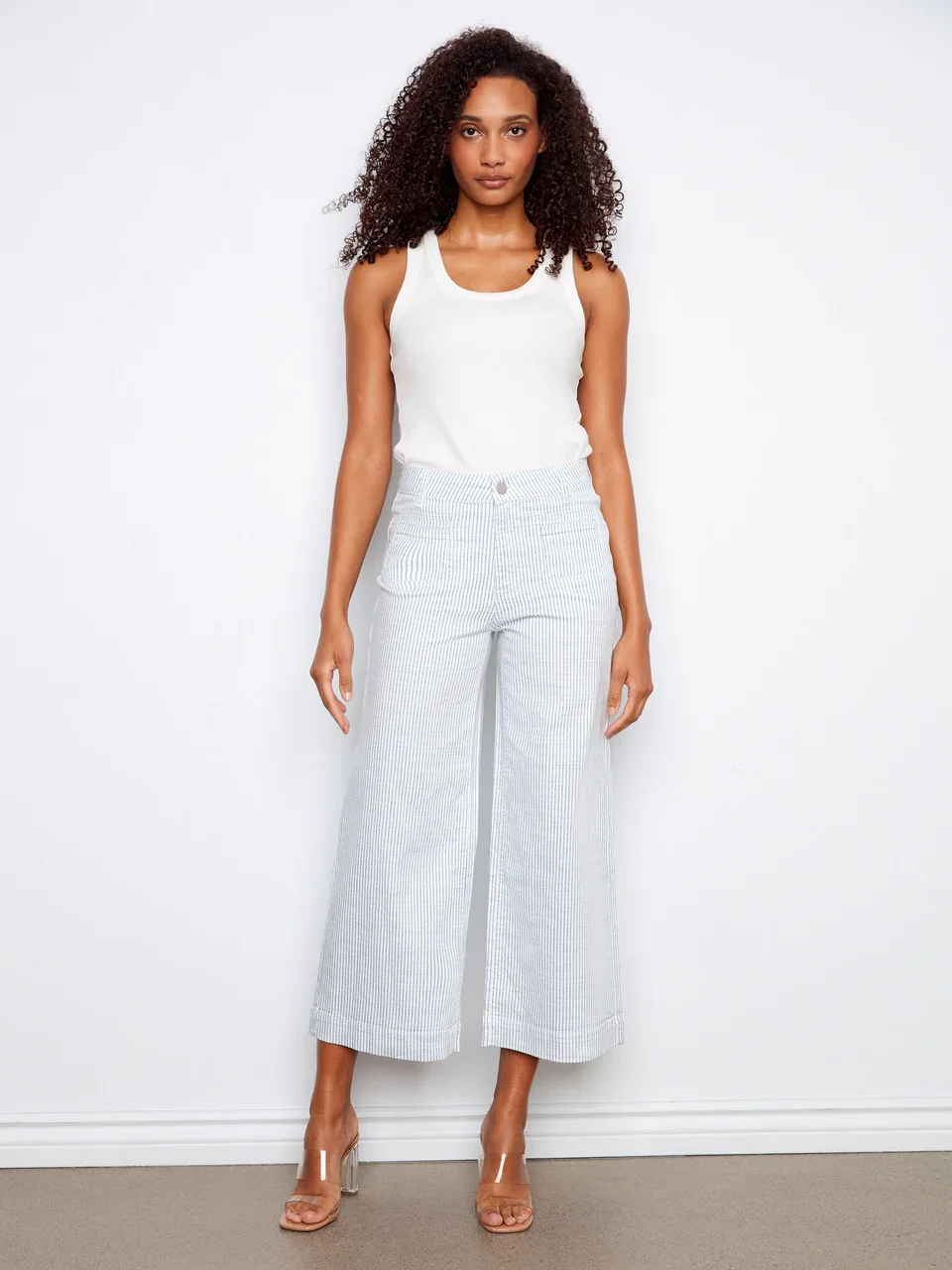 Striped Cropped Patch Pocket Flare Pants