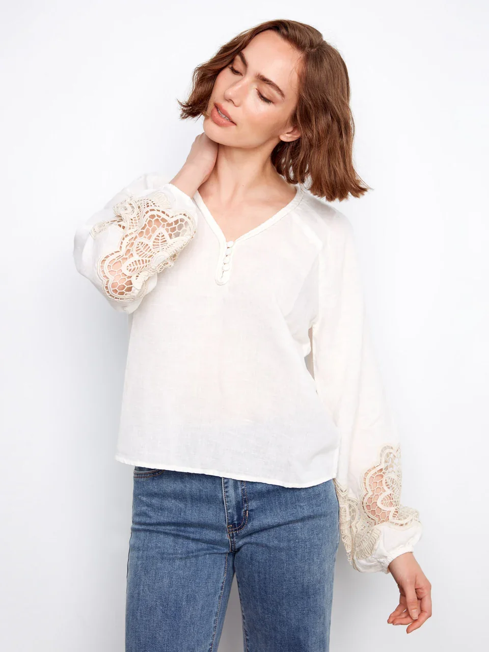 Embroidered Linen Blend Blouse