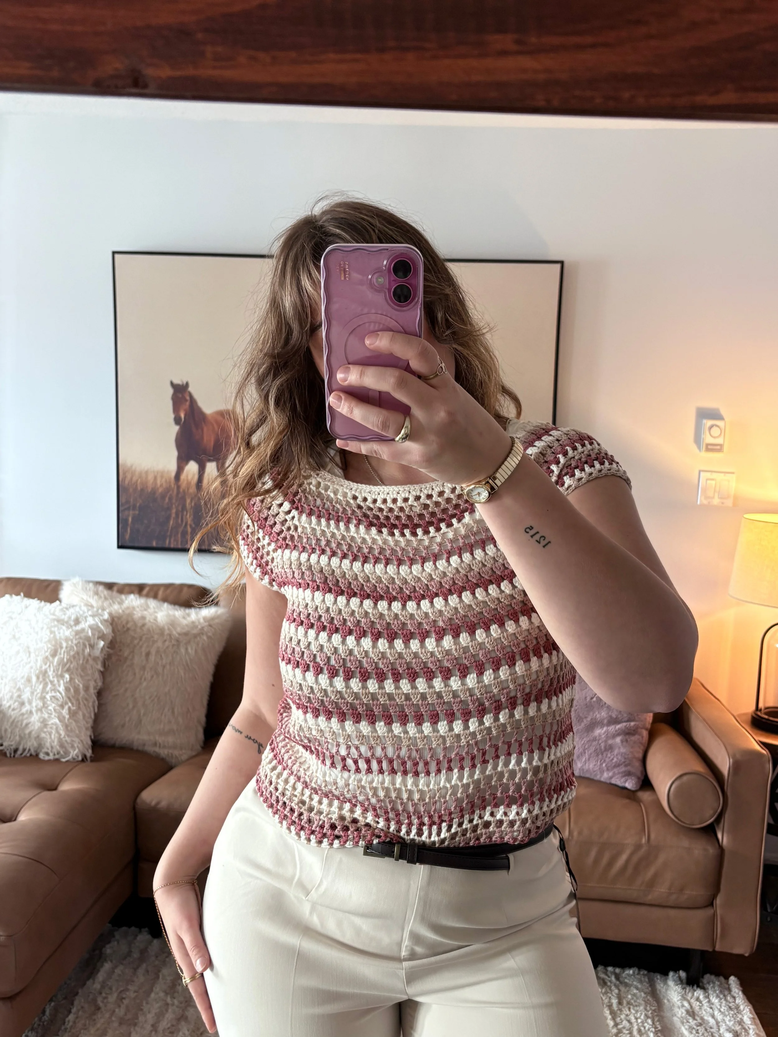 Crochet Raglan Short Sleeve Sweater