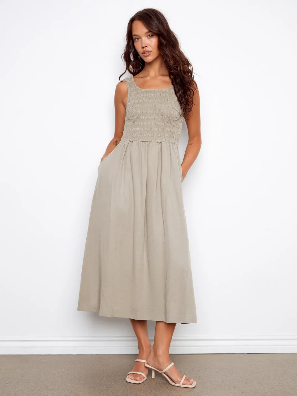 Tencel Sleeveless Smocked Maxi Dress