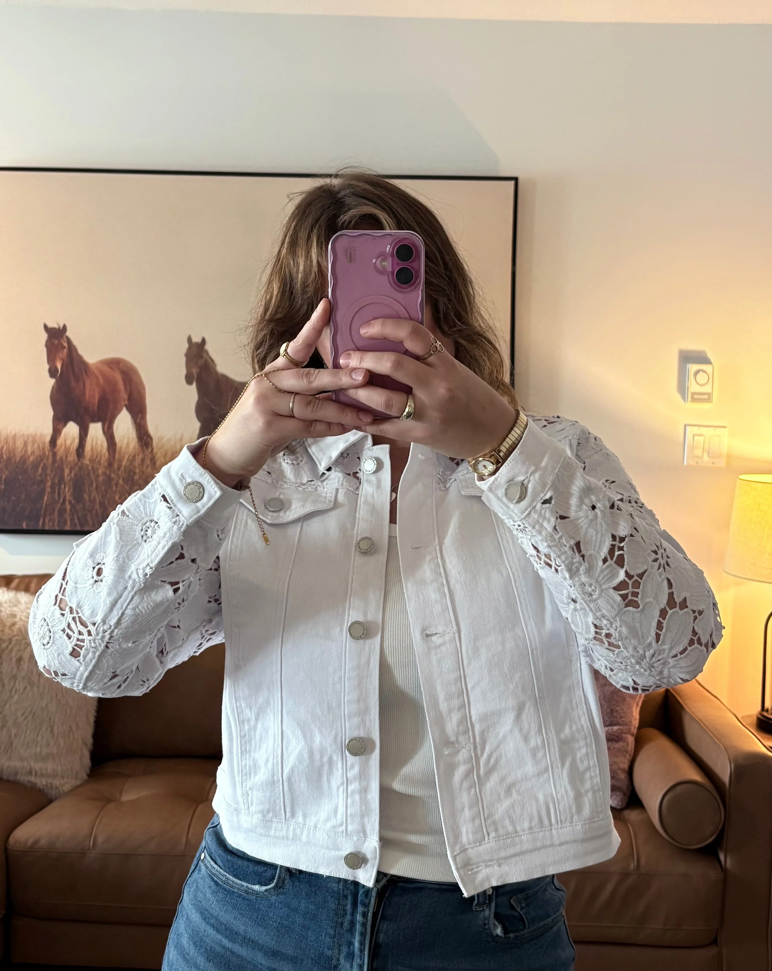 Colored Twill Jacket With Flower Embroidery Inserts