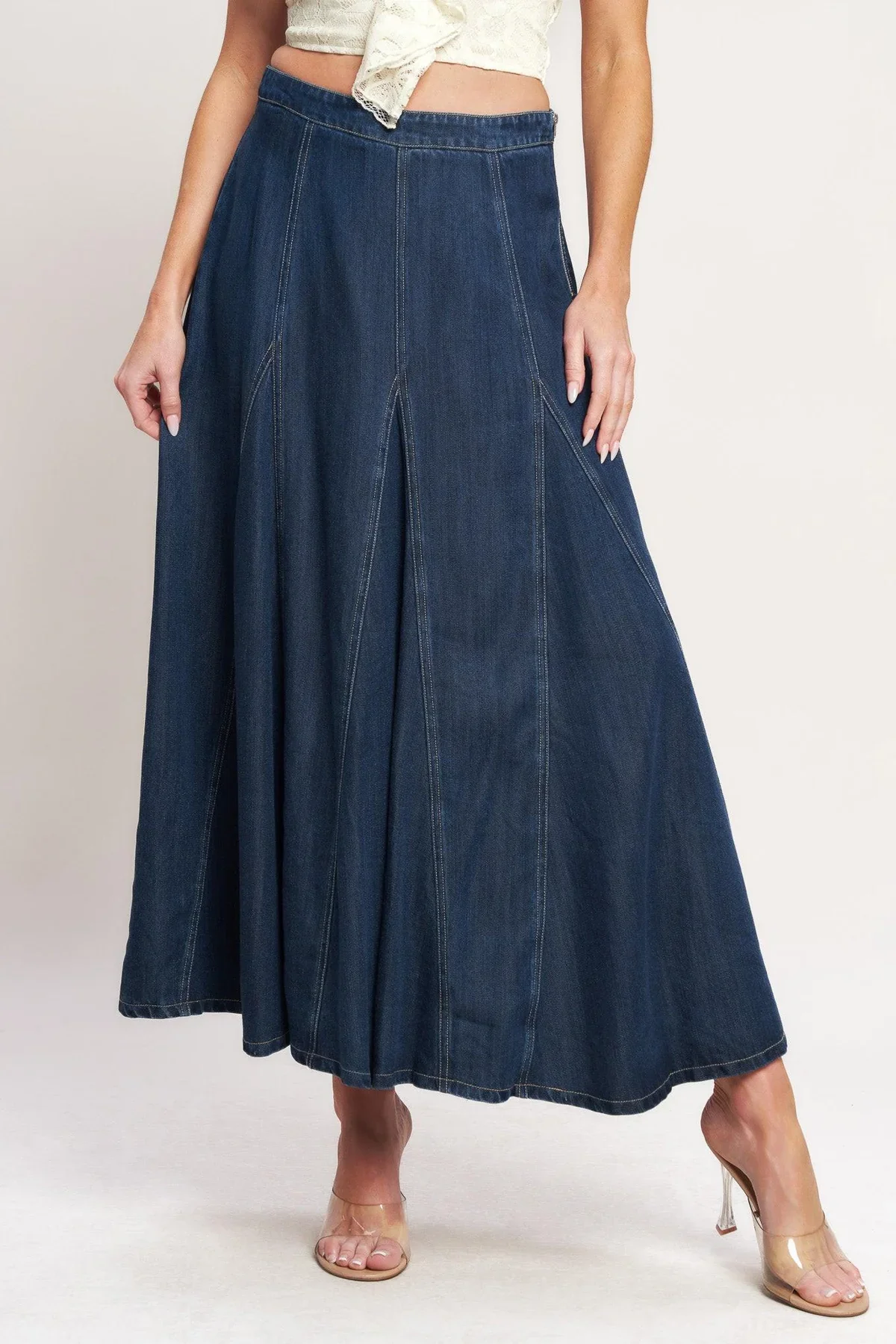 Flowing Denim Maxi Skirt