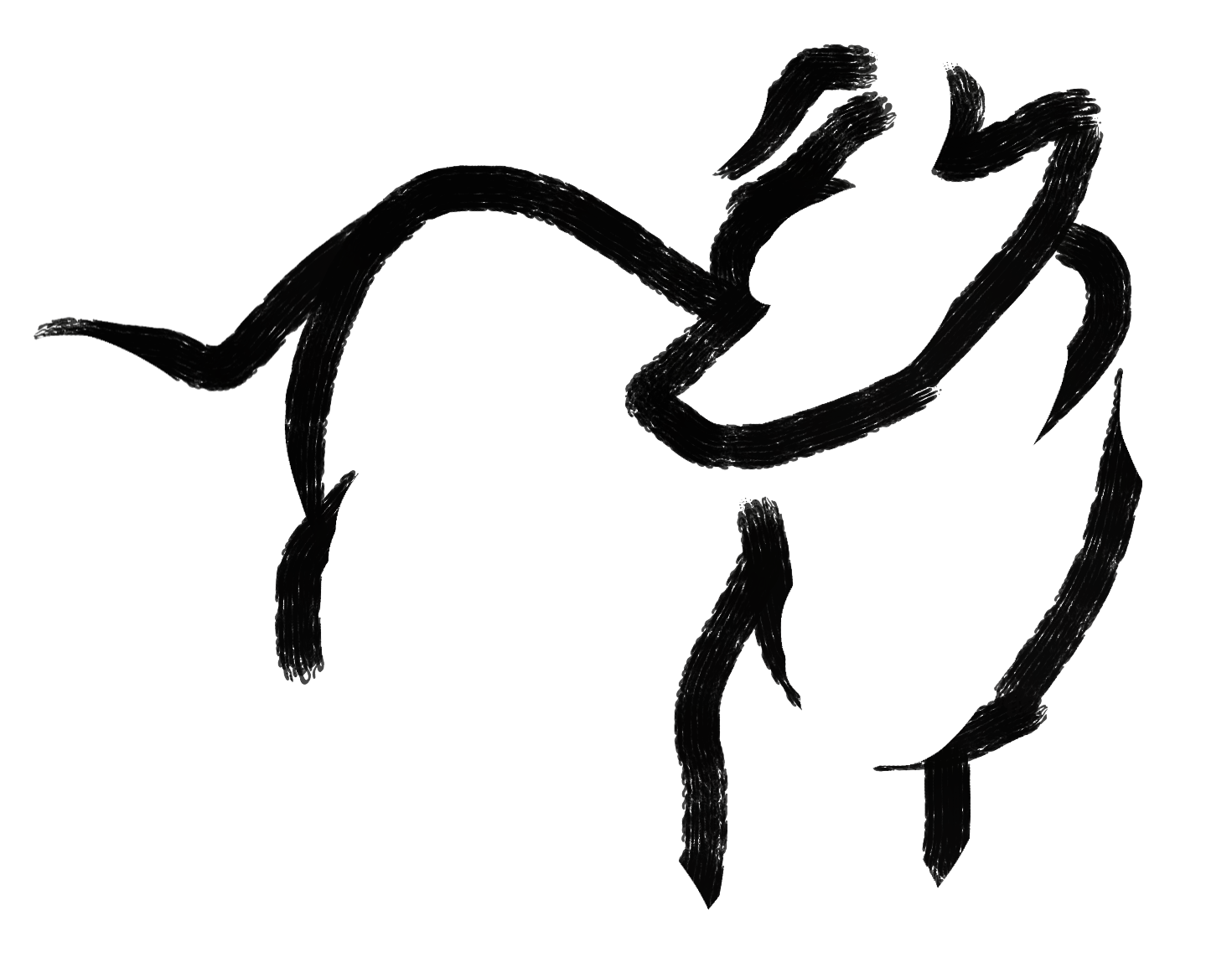Dark silhouette of a dog against a black background.
