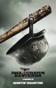 A black clay pot with a metal handle and a wooden stick resting on top, set against a foggy background. Text at the bottom reads 'Inglourious Basterds, A Quentin Tarantino film.'