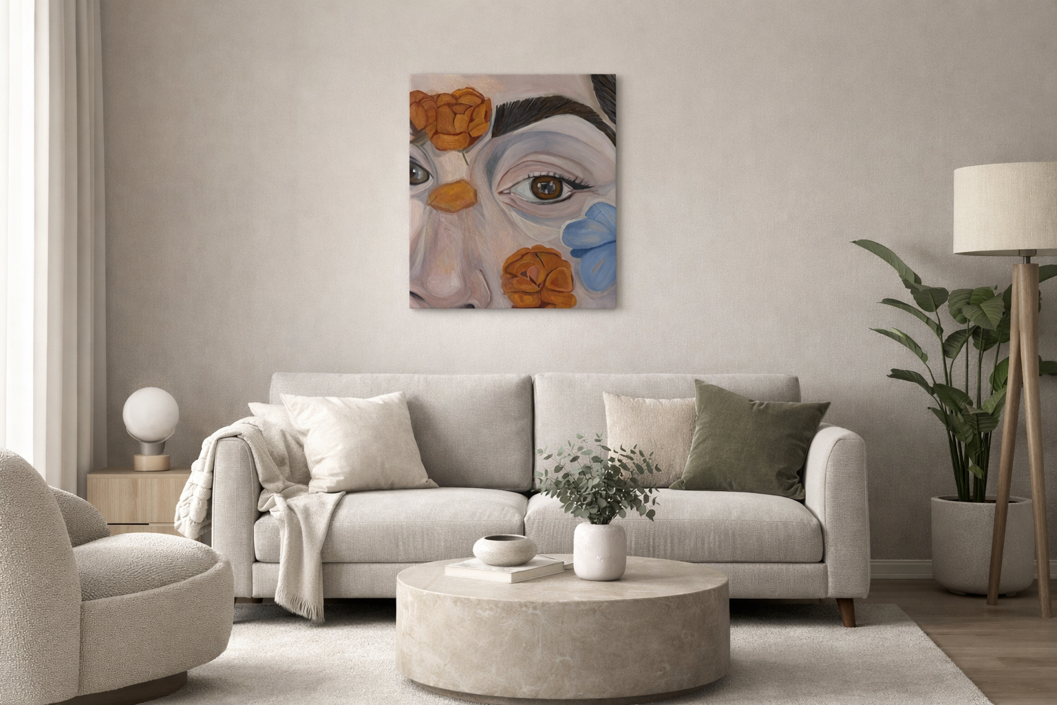 Serene living room with intense art.png
