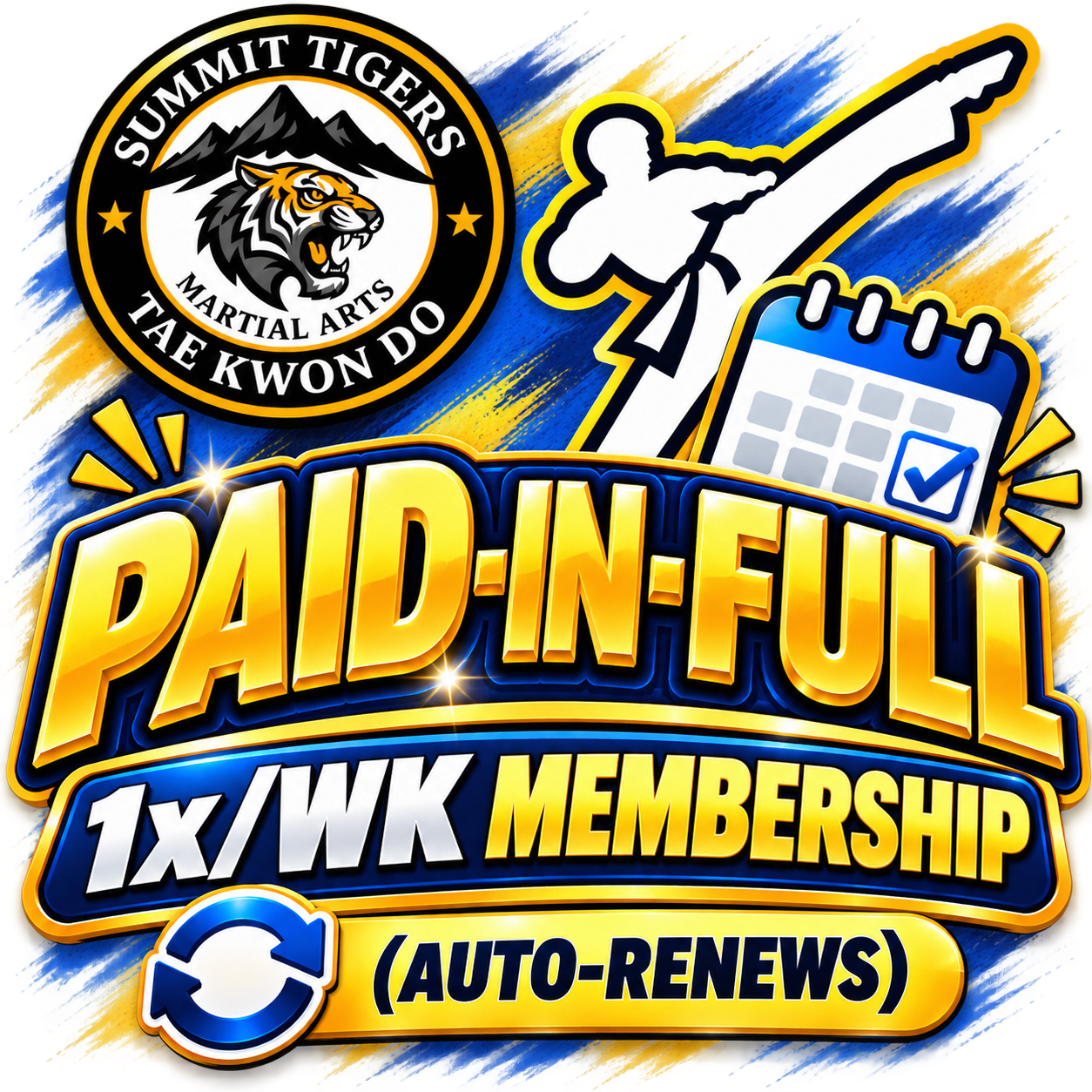 1-Year Taekwondo Membership — 1 Class per Week | Paid in Full | Auto-Renew