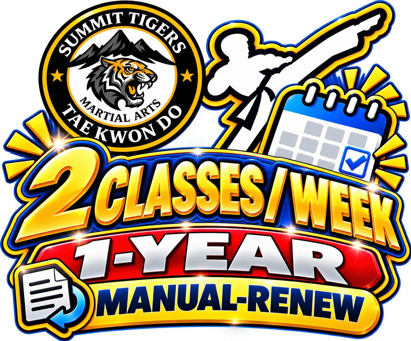 1-Year Taekwondo Membership — 2 Classes per Week | Monthly Payments | Manual Re