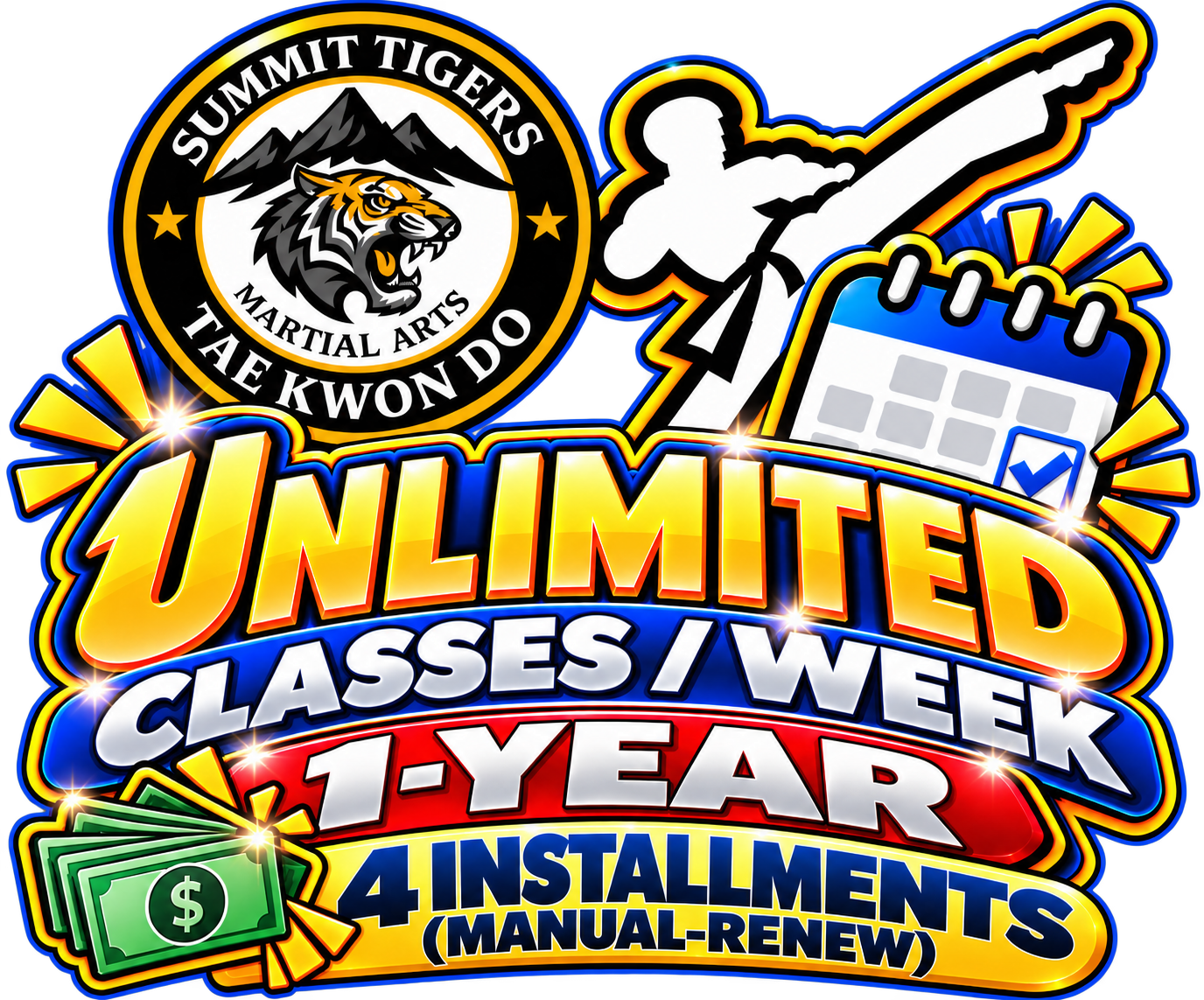 1-Year Taekwondo Membership — Unlimited Classes | Quarterly Payments | Manual Renewal
