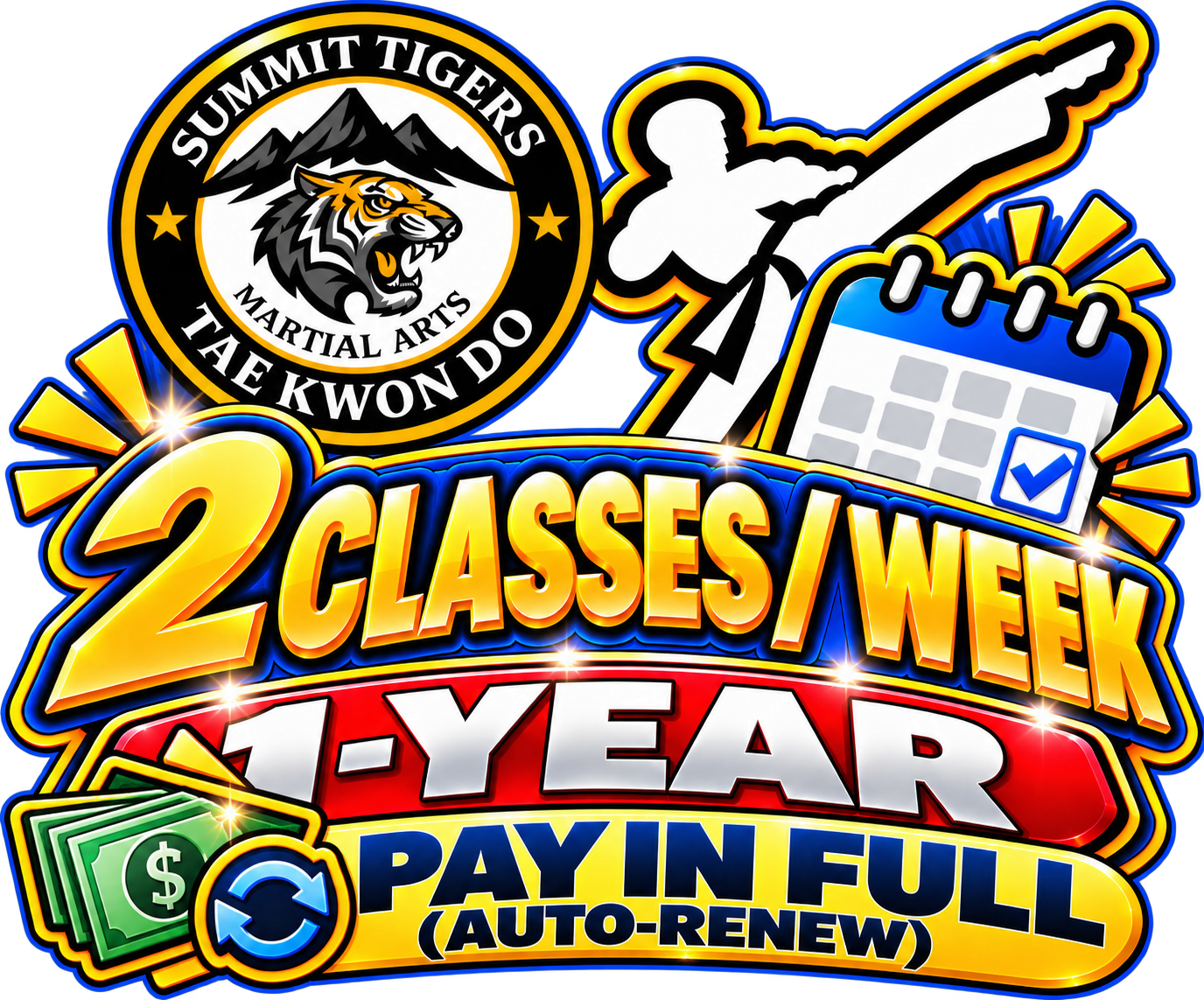 1-Year Taekwondo Membership — 2 Classes per Week | Paid in Full | Auto-Renew