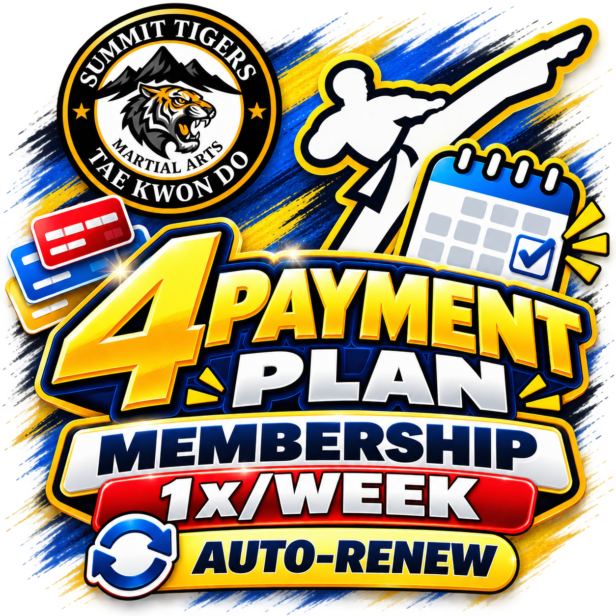 1-Year Taekwondo Membership — 1 Class per Week | 4 quarterly payments | Auto-Renew