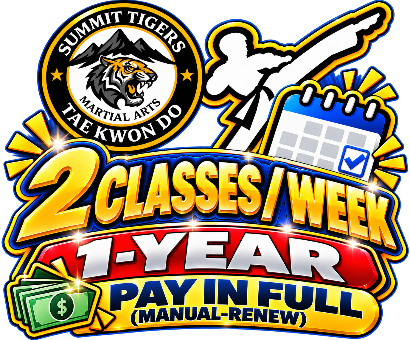 1-Year Taekwondo Membership — 1 Class per Week | Paid in Full | Manual Renewal