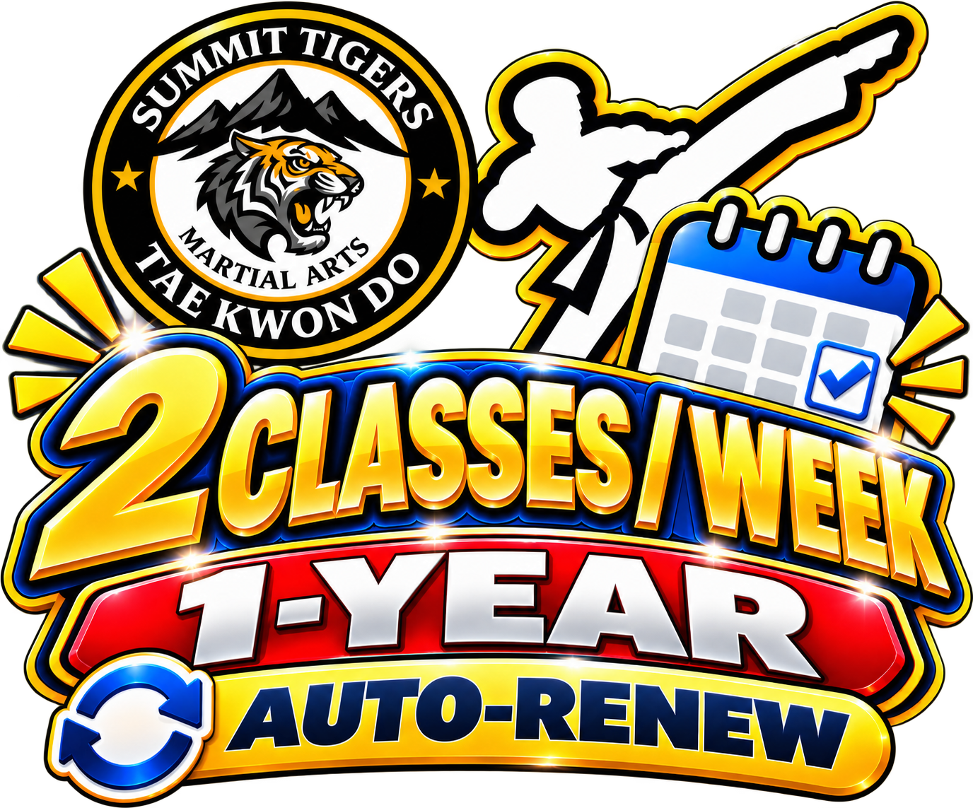 1-Year Taekwondo Membership — 2 Classes per Week | Monthly Payments | Auto-Renew