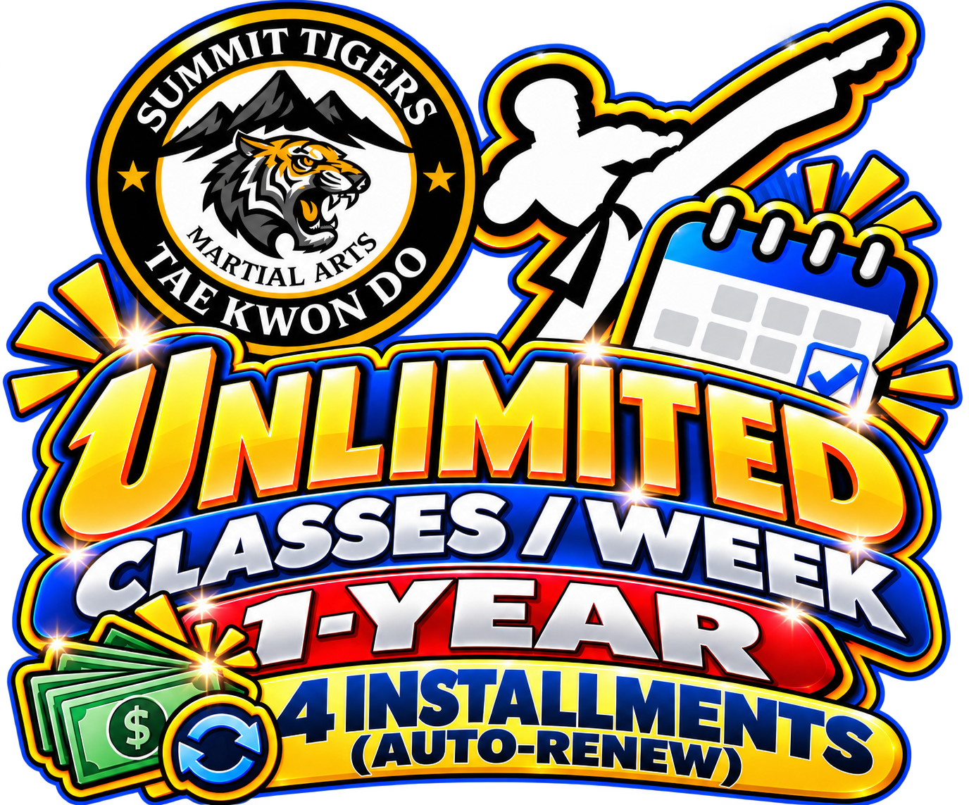 1-Year Taekwondo Membership — Unlimited Classes | Quarterly Payments | Auto-Renew