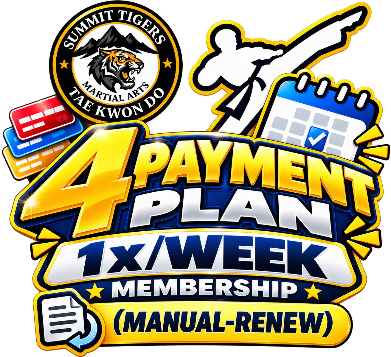 1-Year Taekwondo Membership — 1 Class per Week | quarterly Payments | Manual Renewal