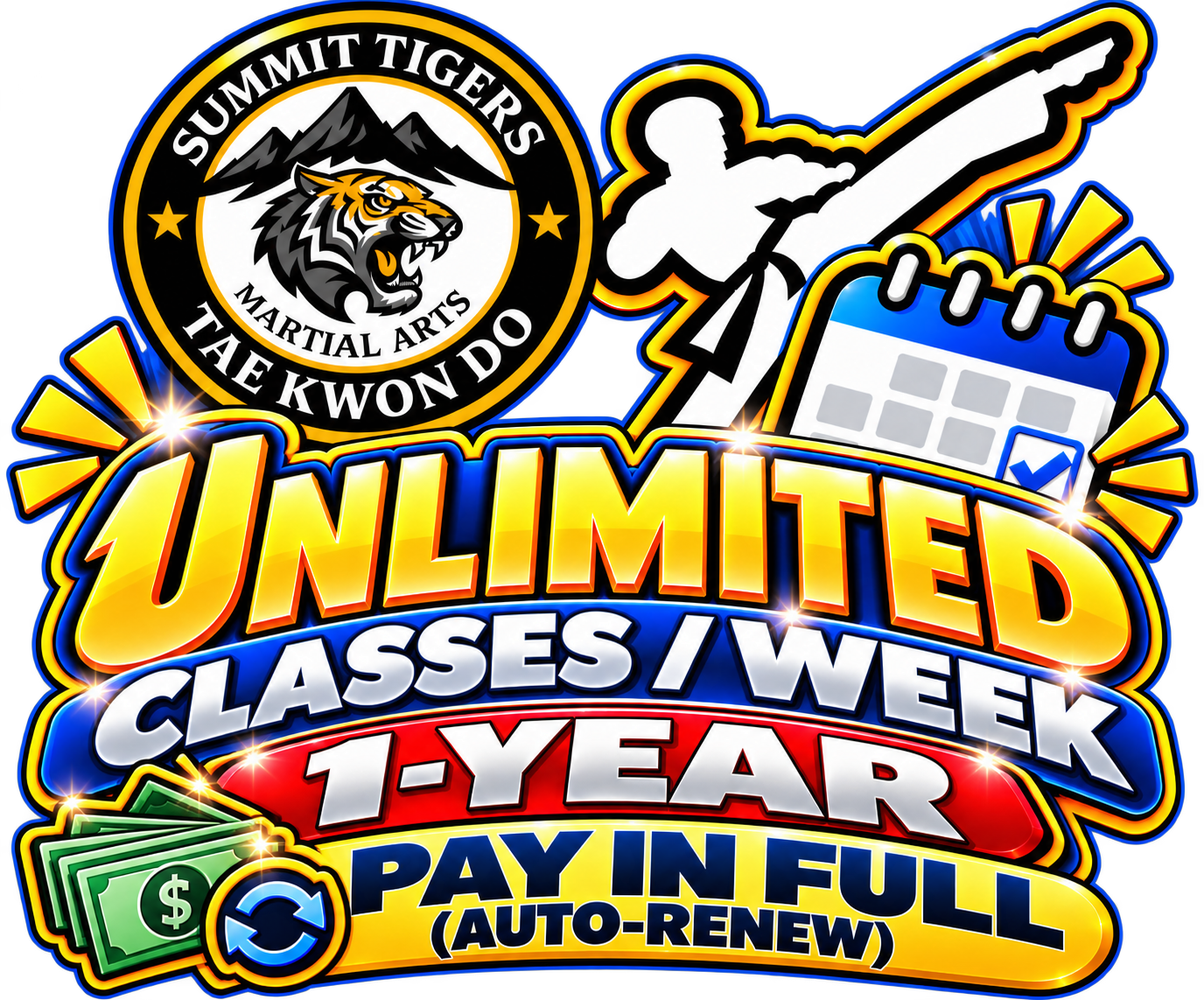 1-Year Taekwondo Membership — Unlimited Classes | Paid in Full | Auto-Renew