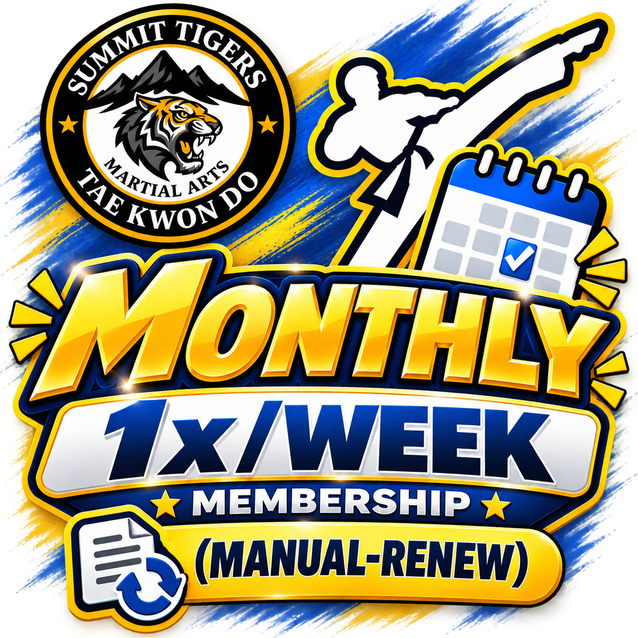 1-Year Taekwondo Membership — 1 Class per Week | Monthly Payments | Manual Renewal
