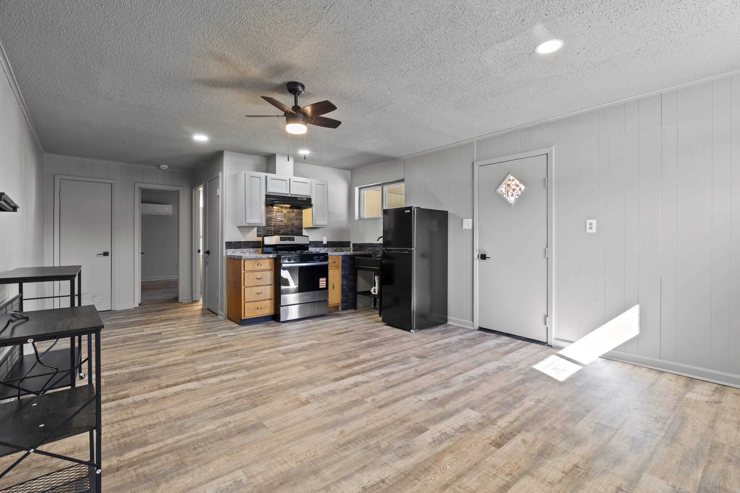 Kitchen, entry, living area