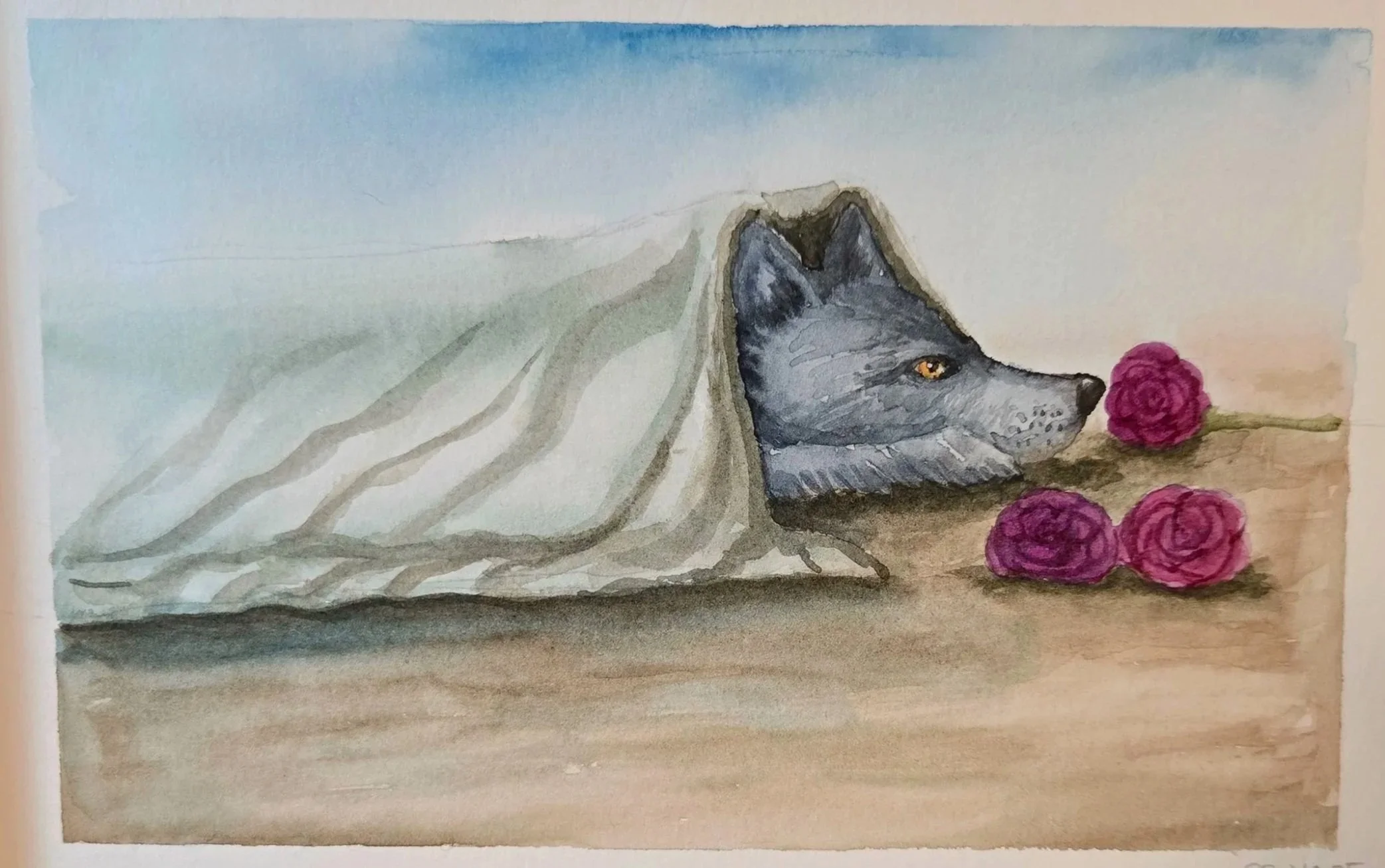 Fairy Tale Series: Wolf & Roses - watercolor